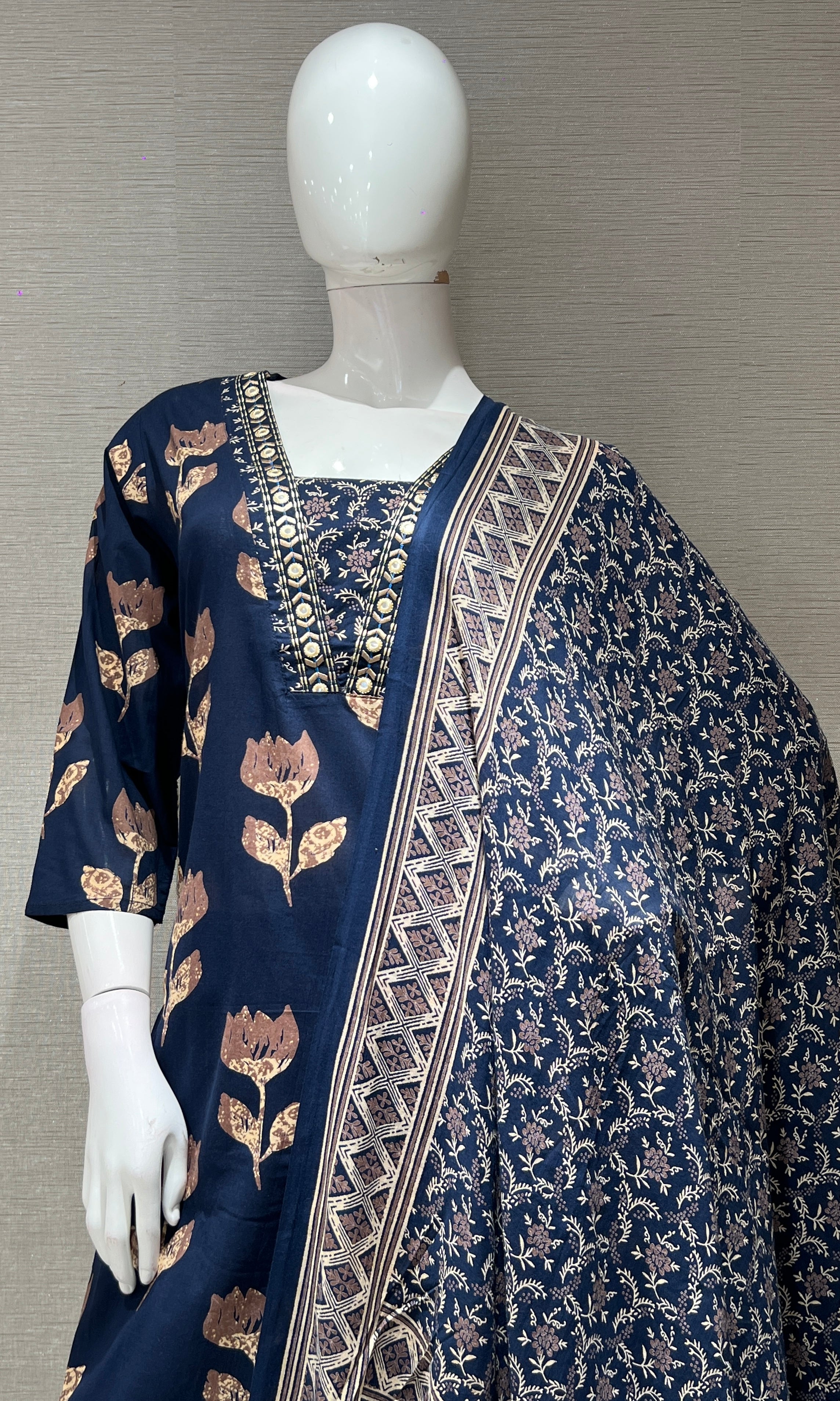 Navy blue FLORAL kurta set