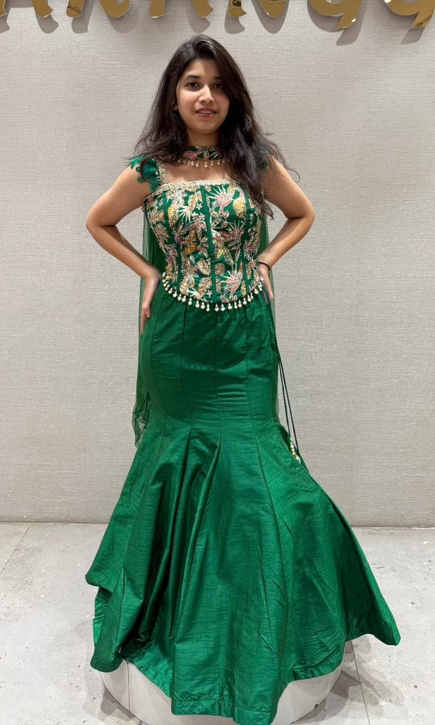 Green fish cut Lehenga