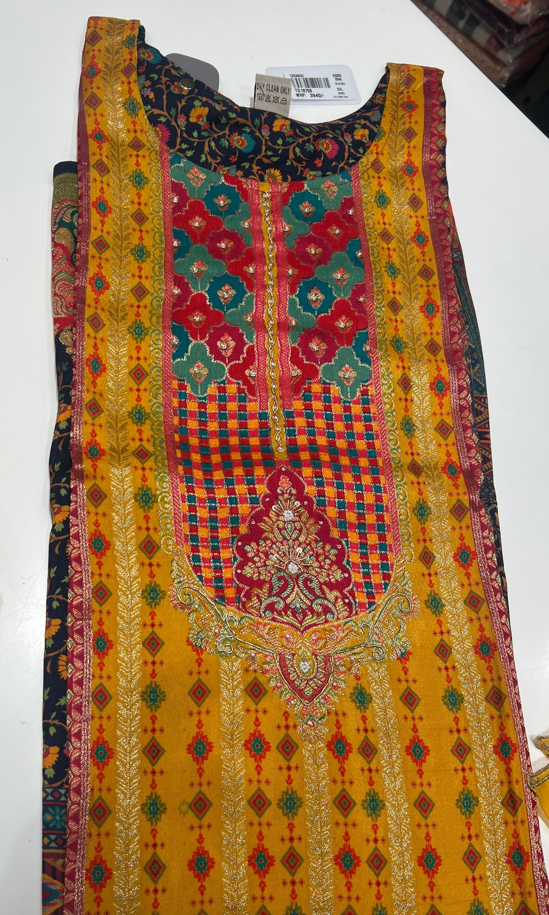 Mustard Multicolour Embroidered kurta set