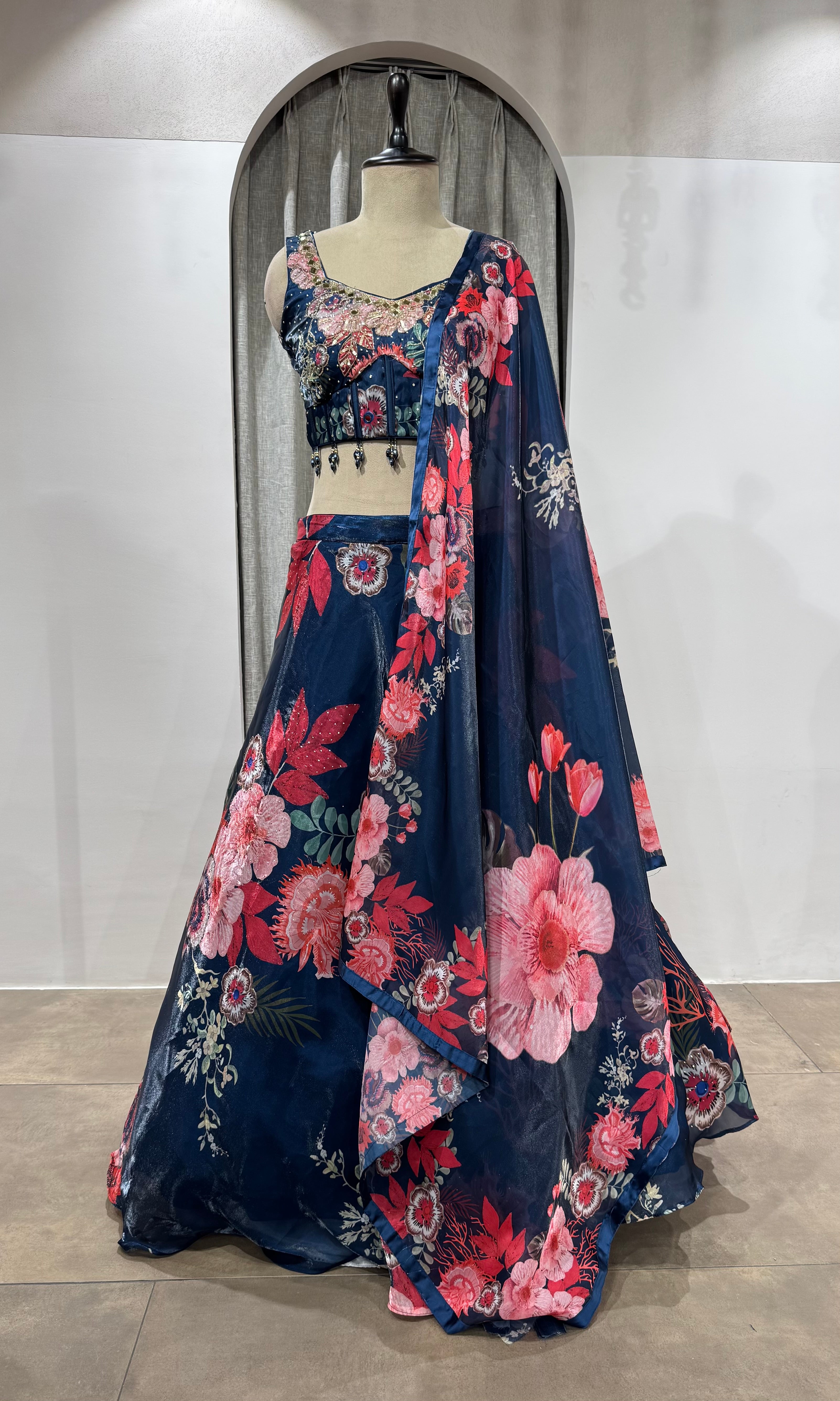 Navy Blue Floral Symphony sharara Set
