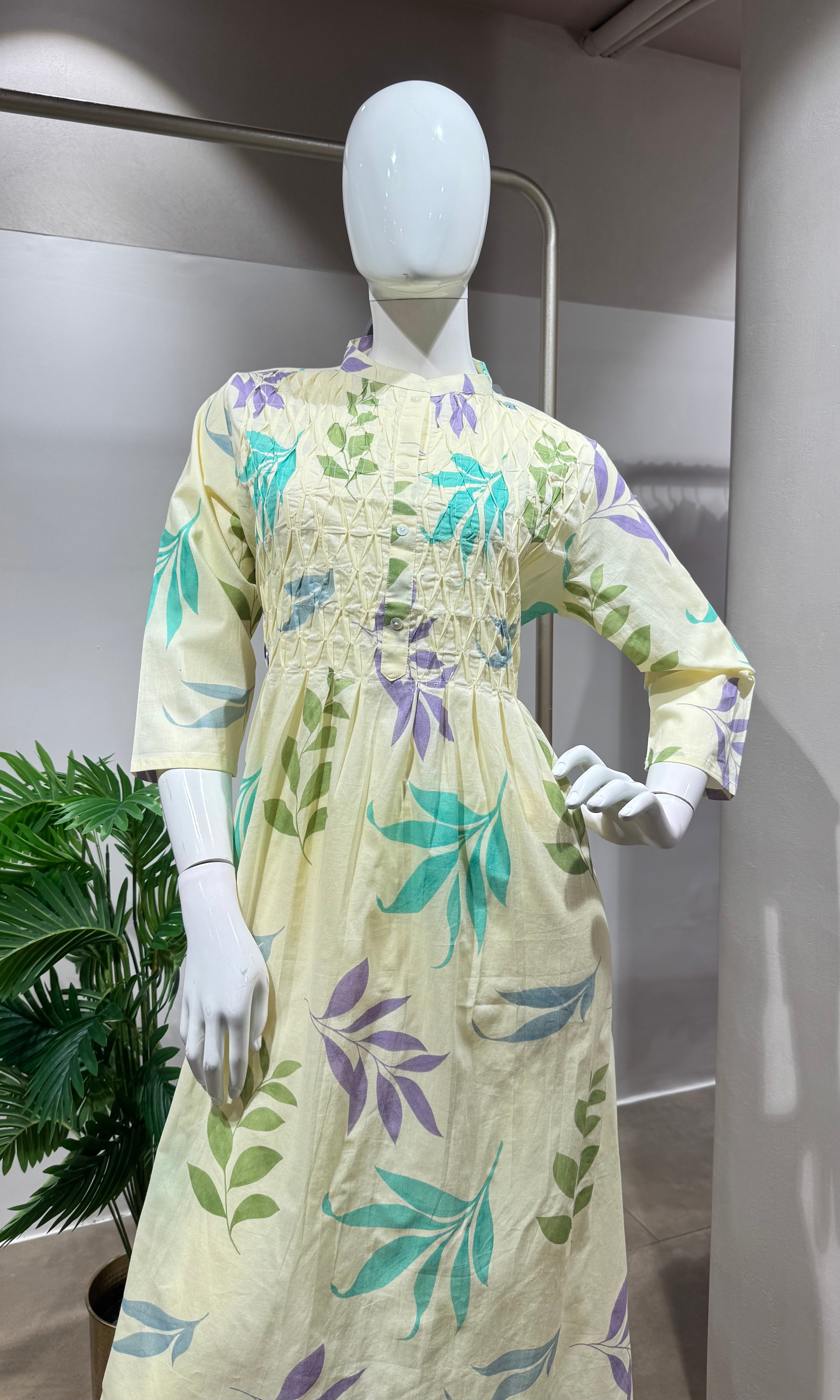BLUE Leaf Design Spring-Summer Kurta Set