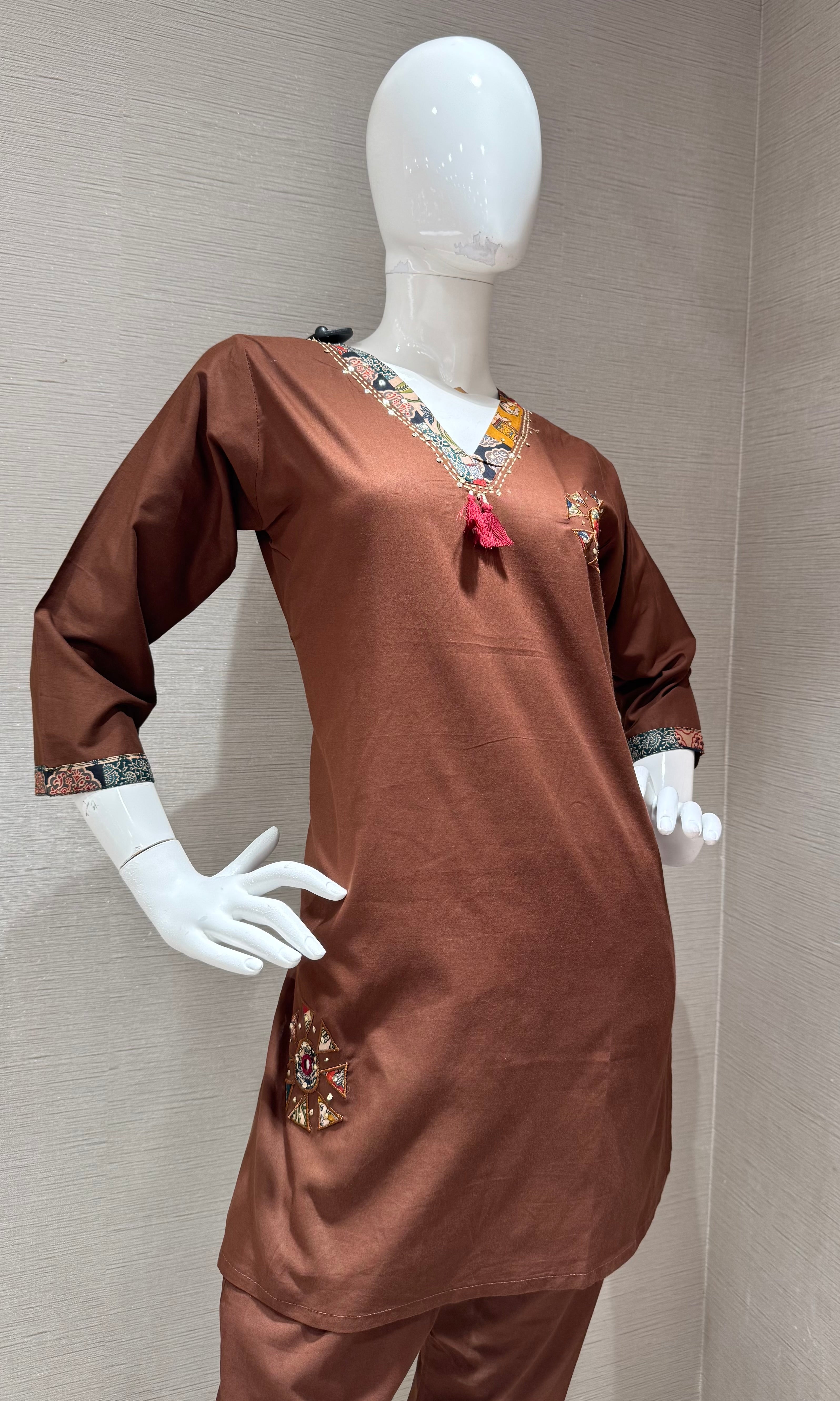 Brown Floral Cord Set