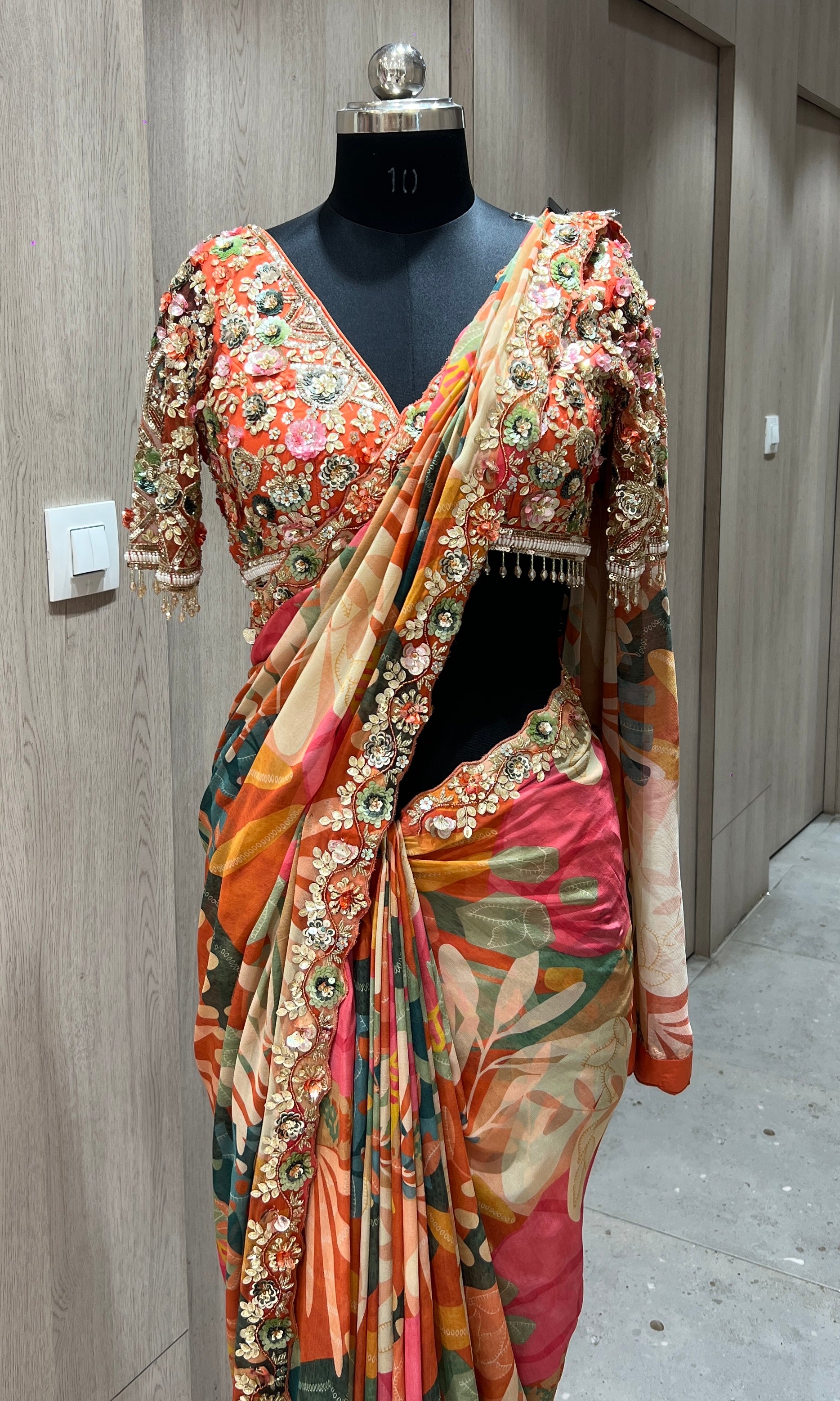 Orange saree with ready blouse