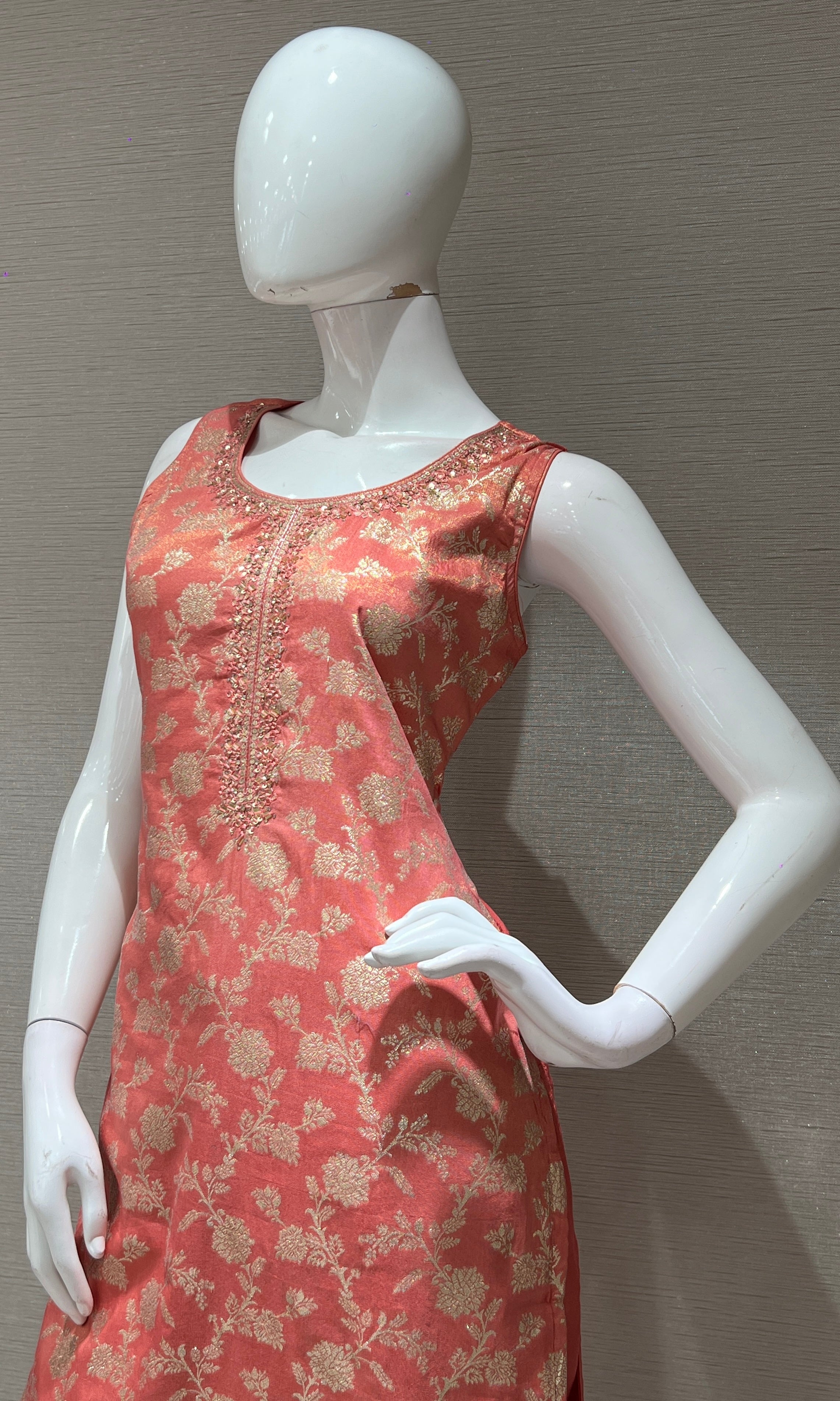 Peach golden embroidered kurta set