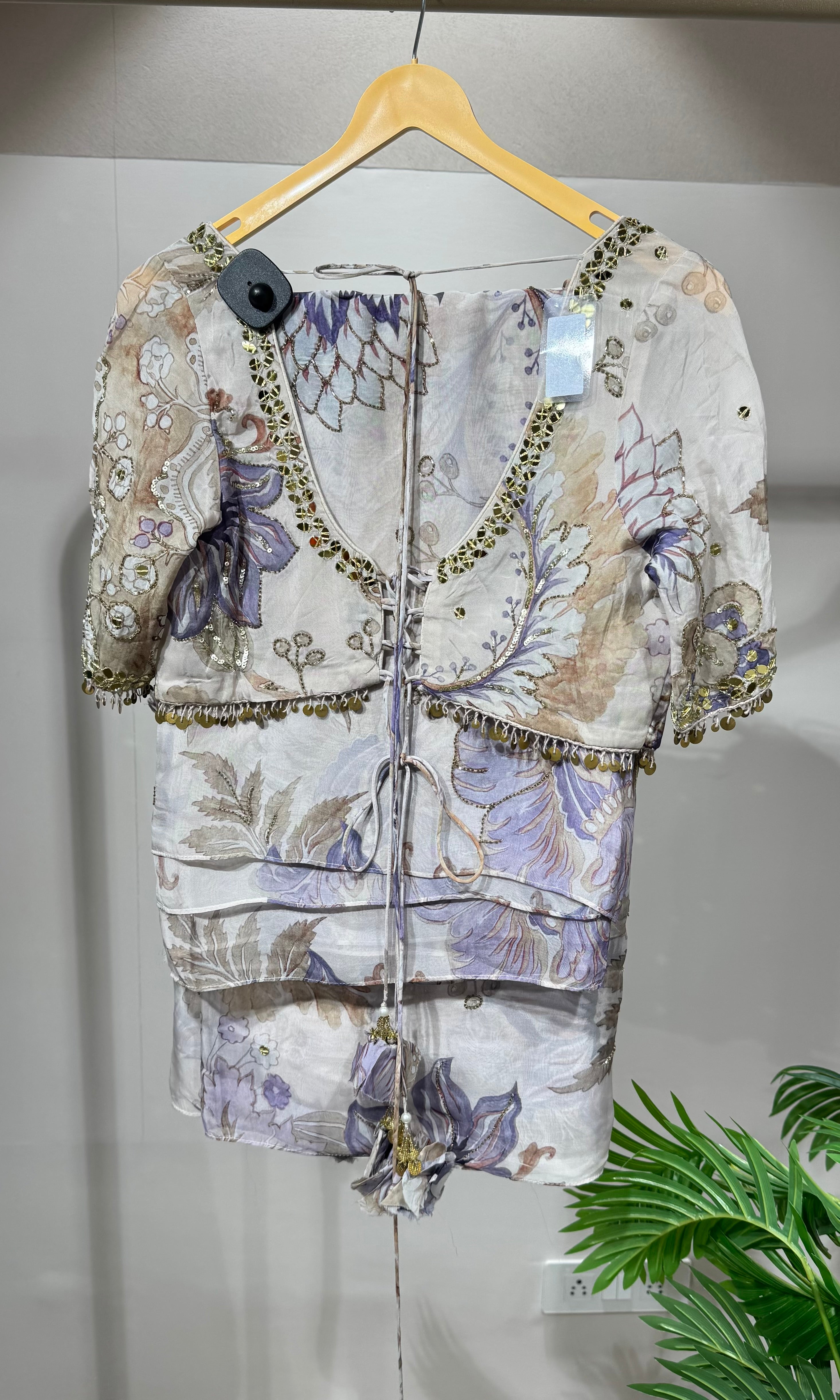 Grey floral designer saree with blouse