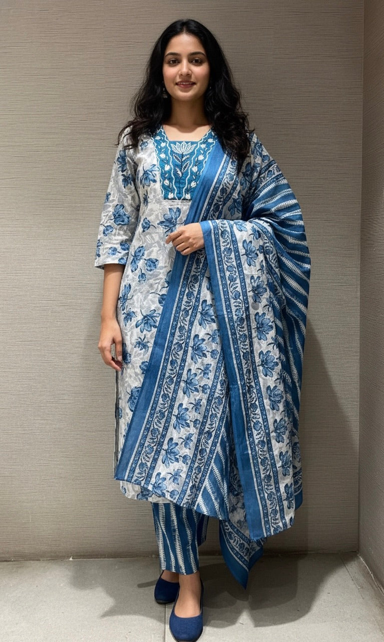 Blue floral PRINT kurta set