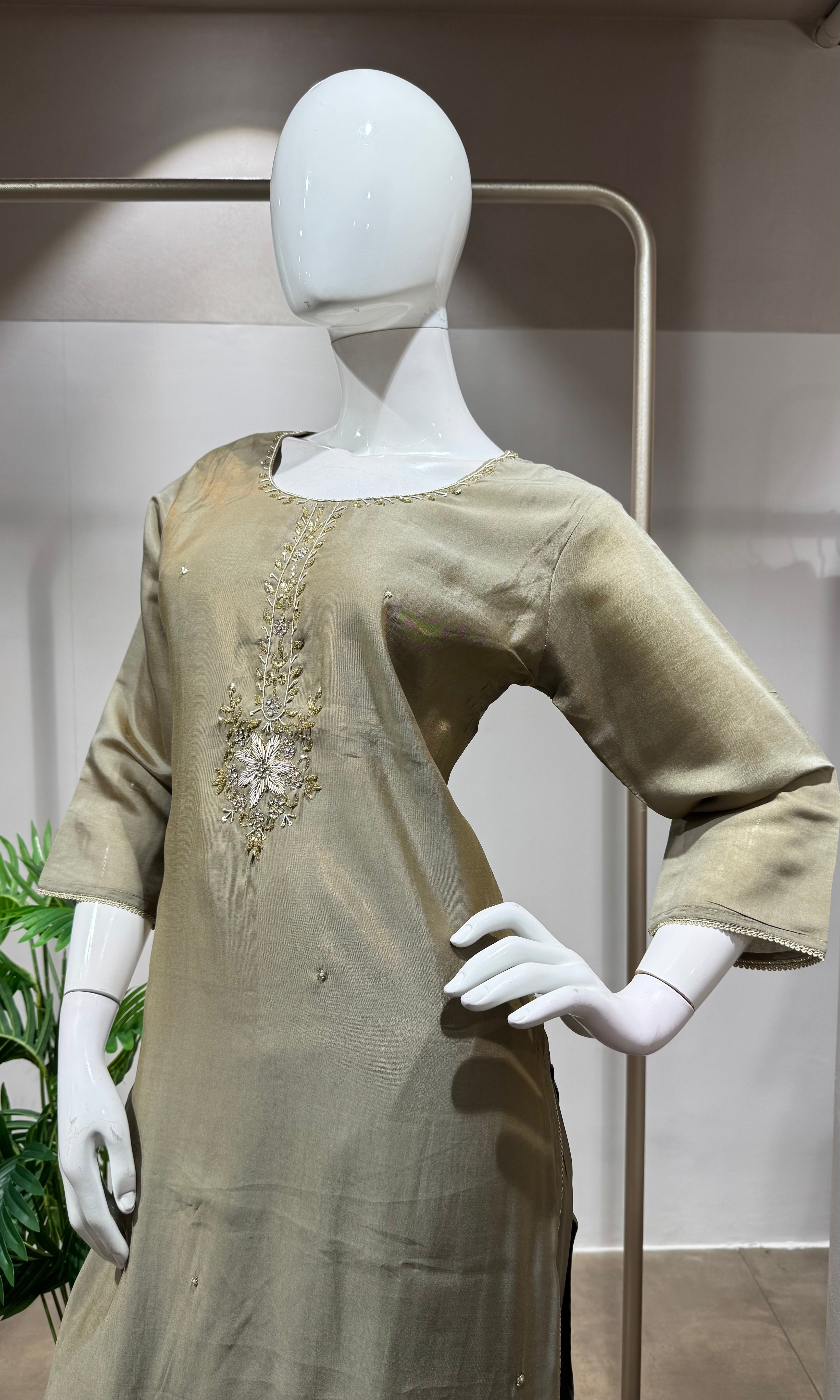 BROWN gold embroidered kurta set