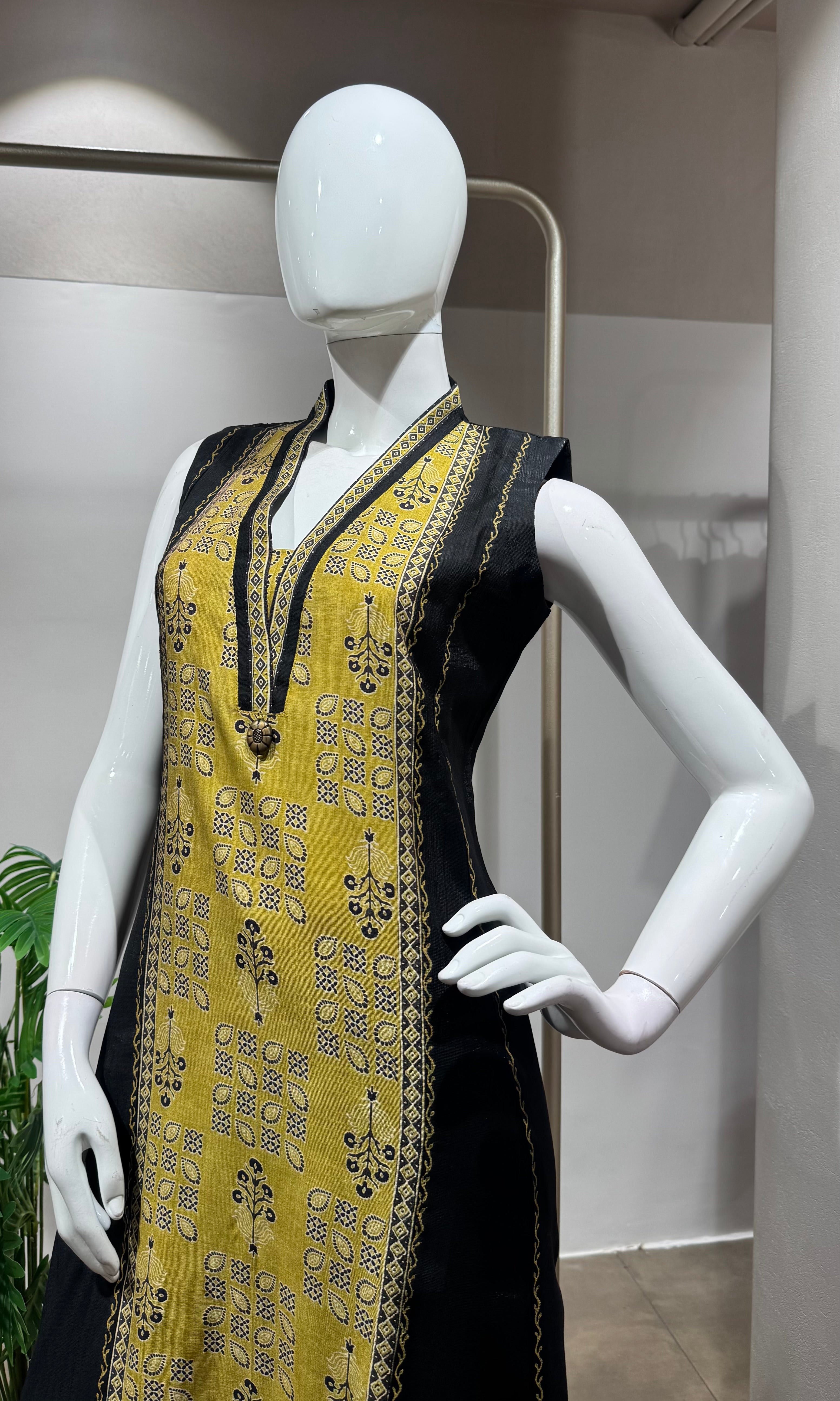 black and yellow printed KURTI WITH BOTTOM