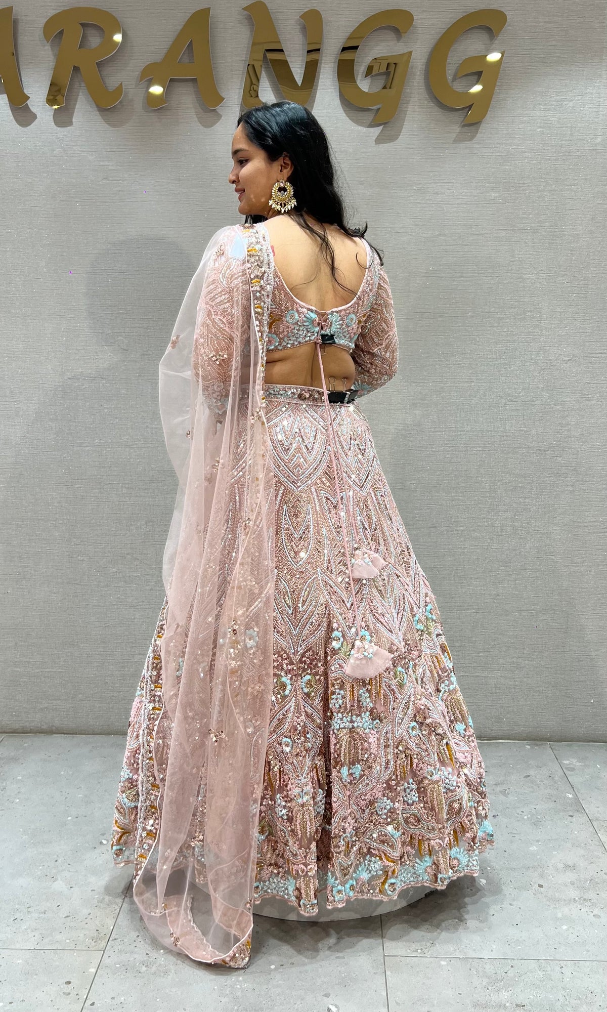 Baby Pink Embroidered Lehenga Set with Floral Accents