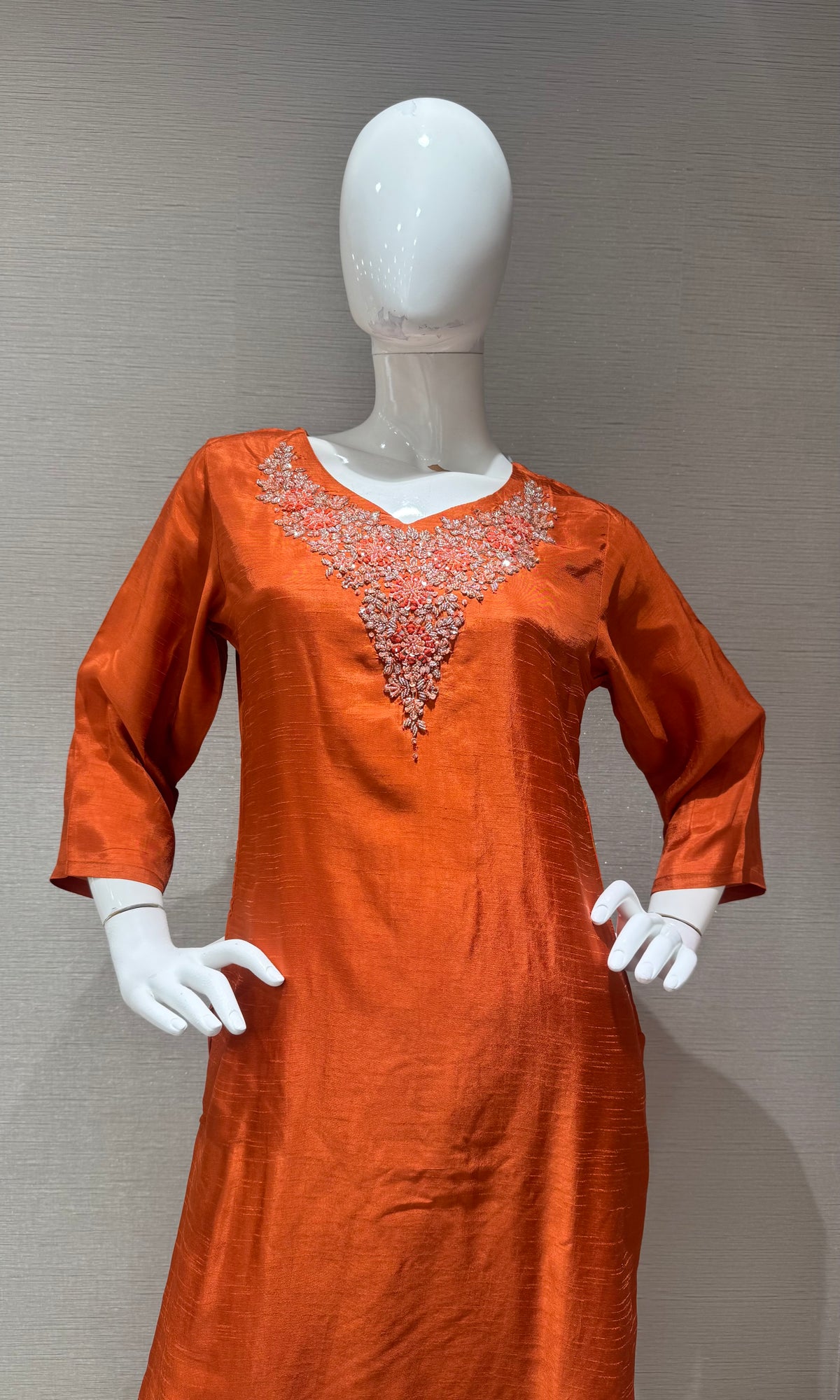 RUST Mul Chanderi Kurta Set with Striped Dupatta