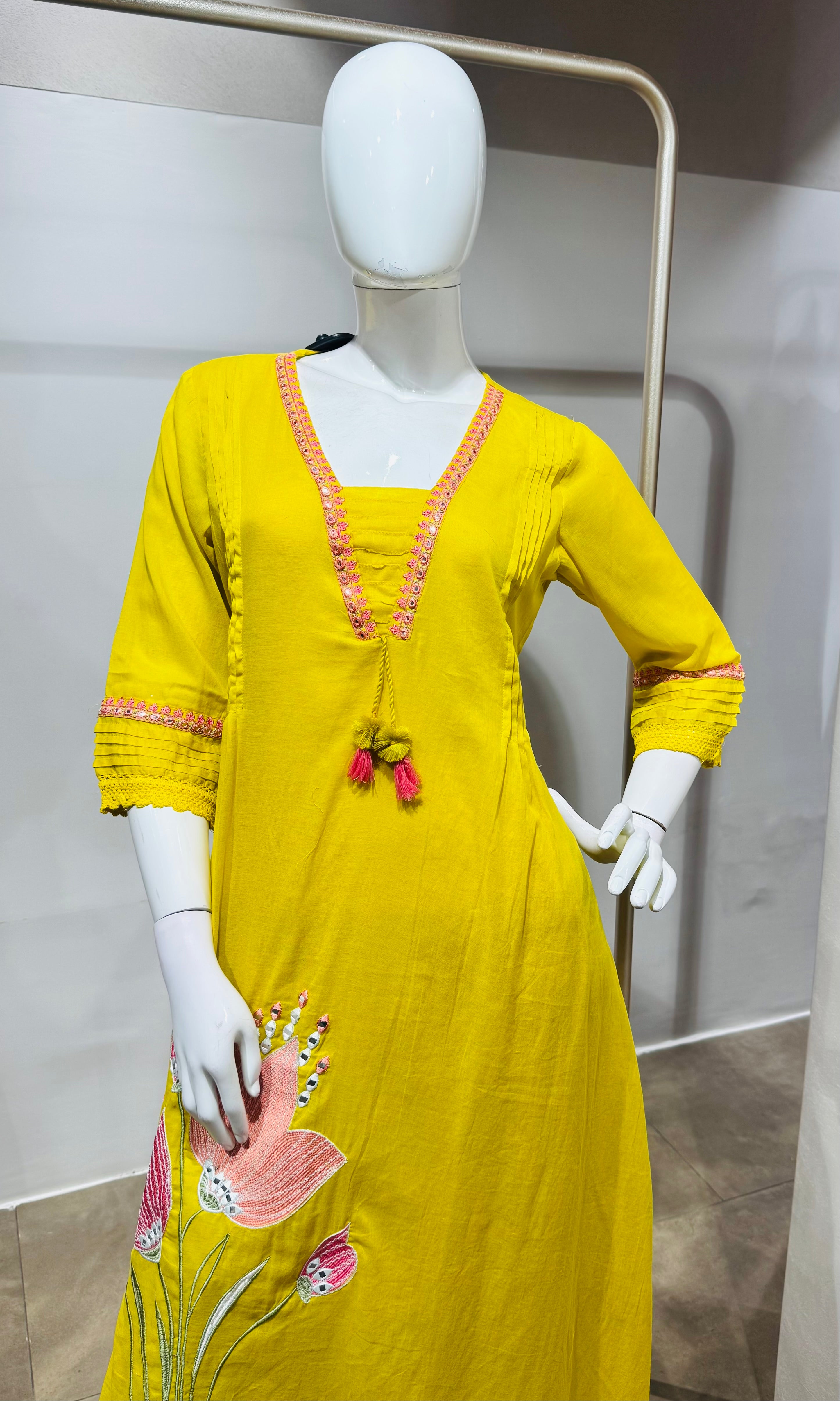 Yellow Floral Embroidered Kurta Set