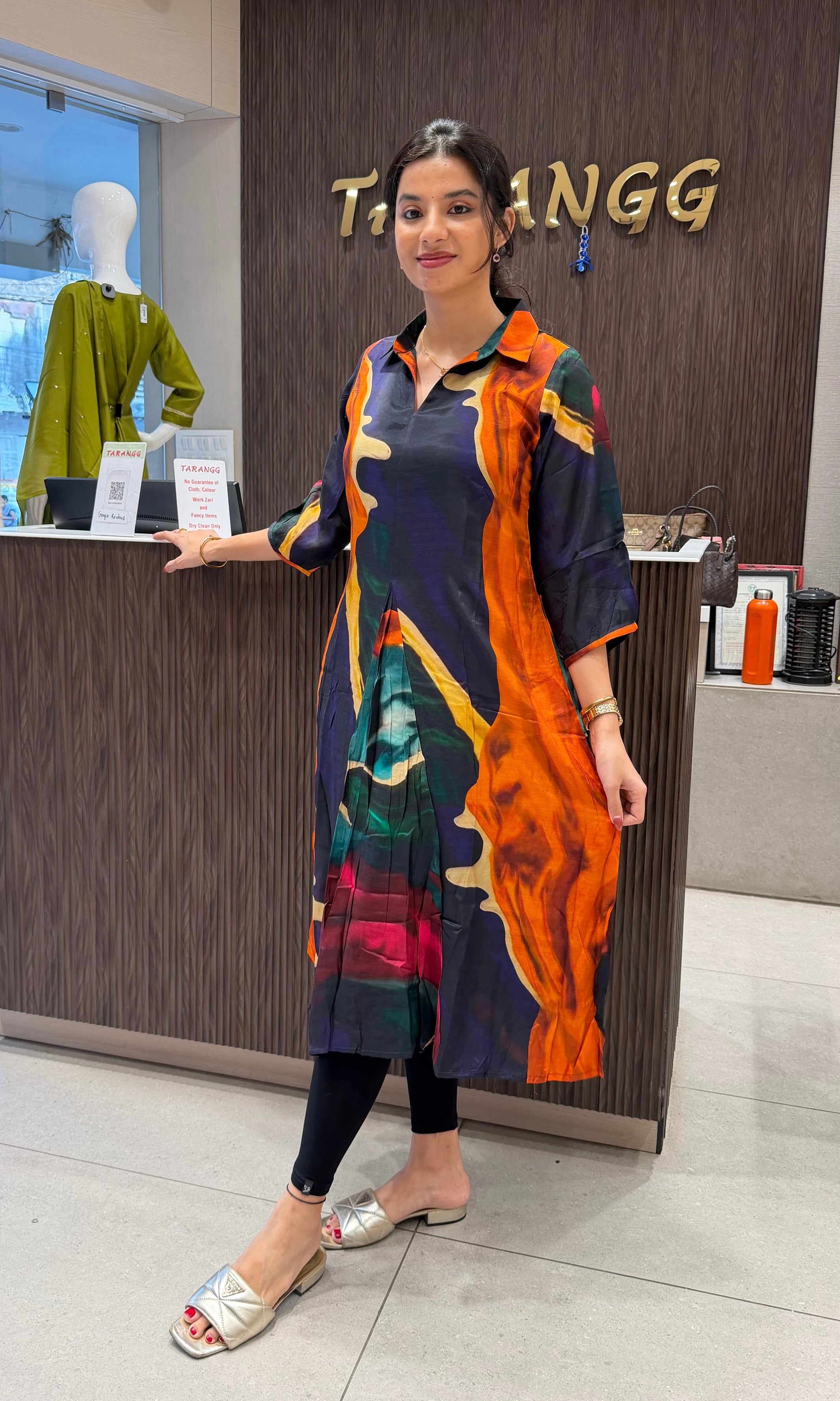 ORANGE Georgette Long Shirt Dress