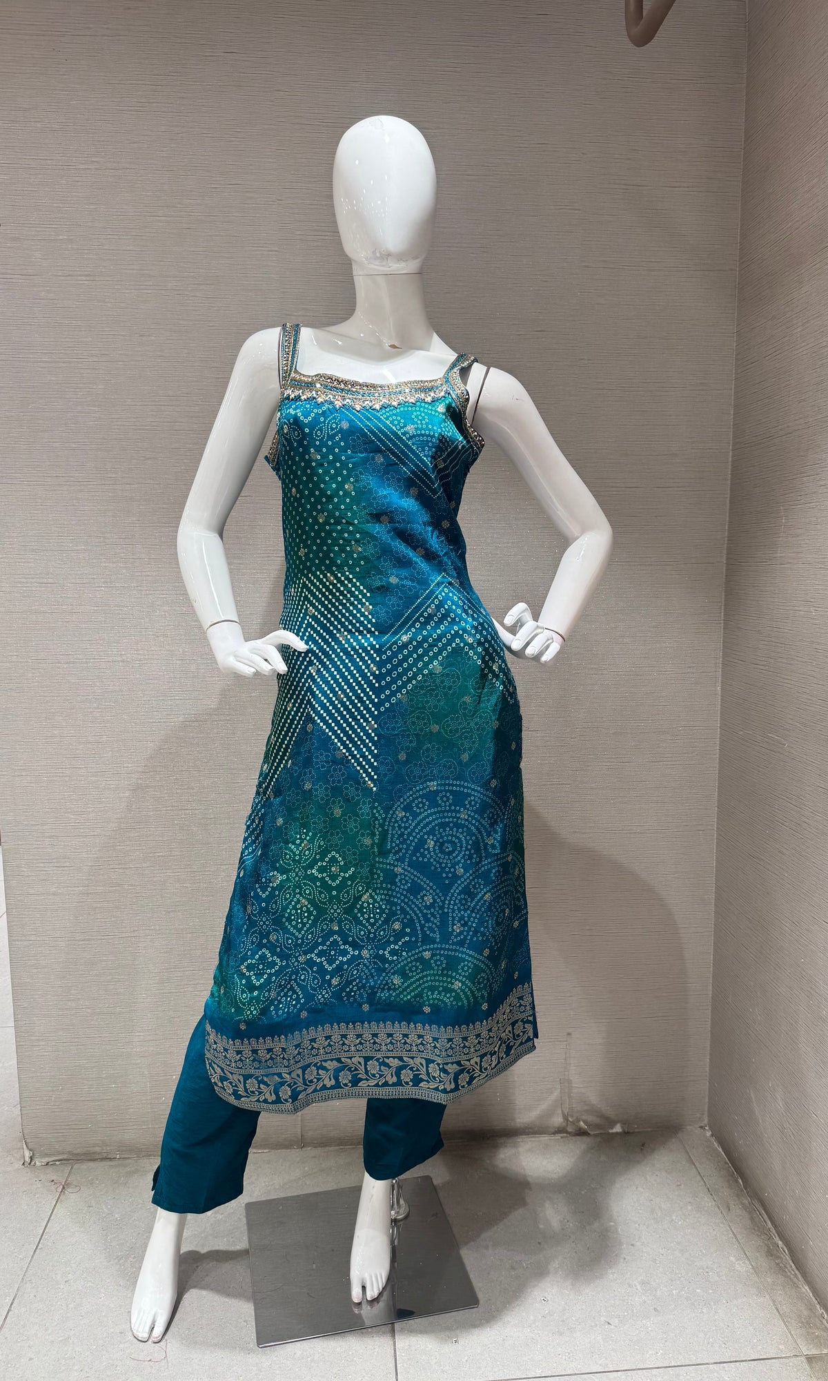 Blue Banarasi silk kurta set with dupatta