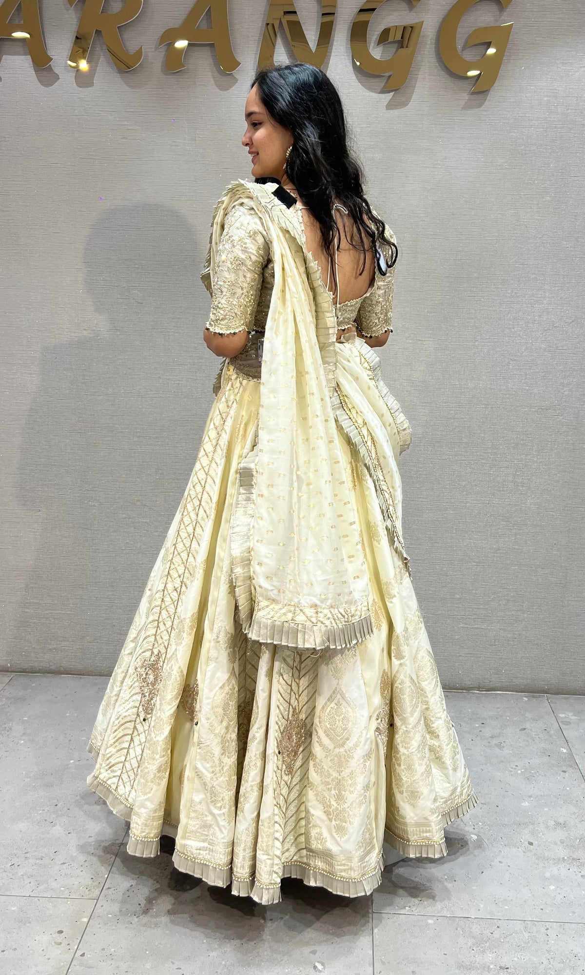Ivory white gold lehenga WITH BEADS