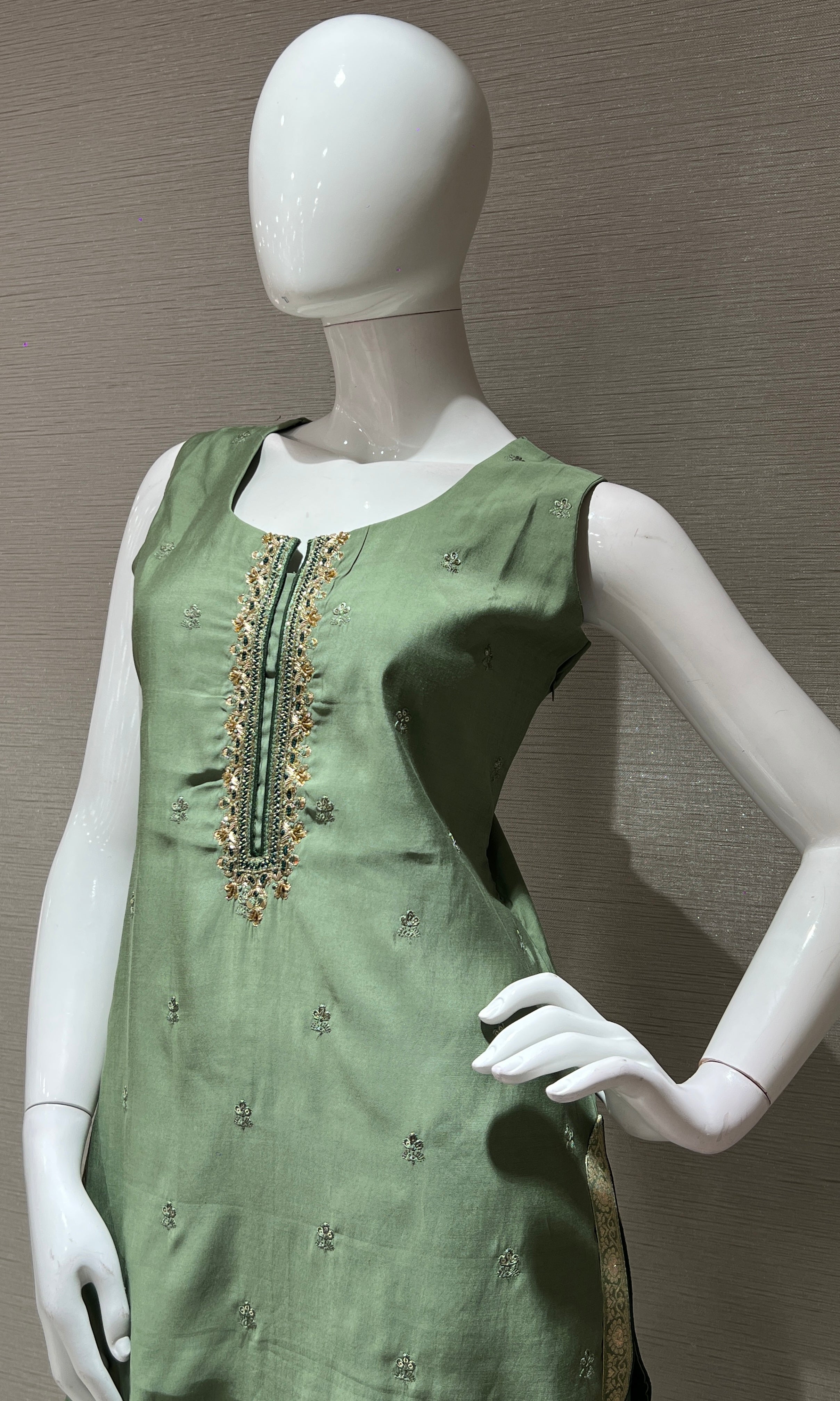 Green embroidered kurta set