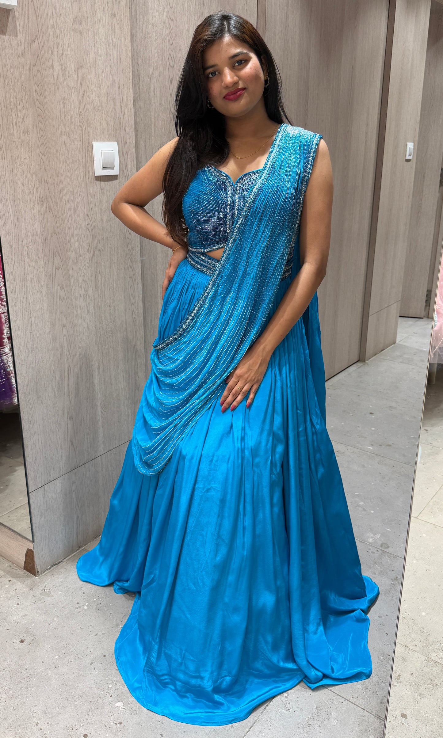 💙P Blue (#copper sulfate blue) Lehenga with attached drape dupatta💙