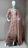 Onion pink Tissue silk embroidered kurta set with dupatta