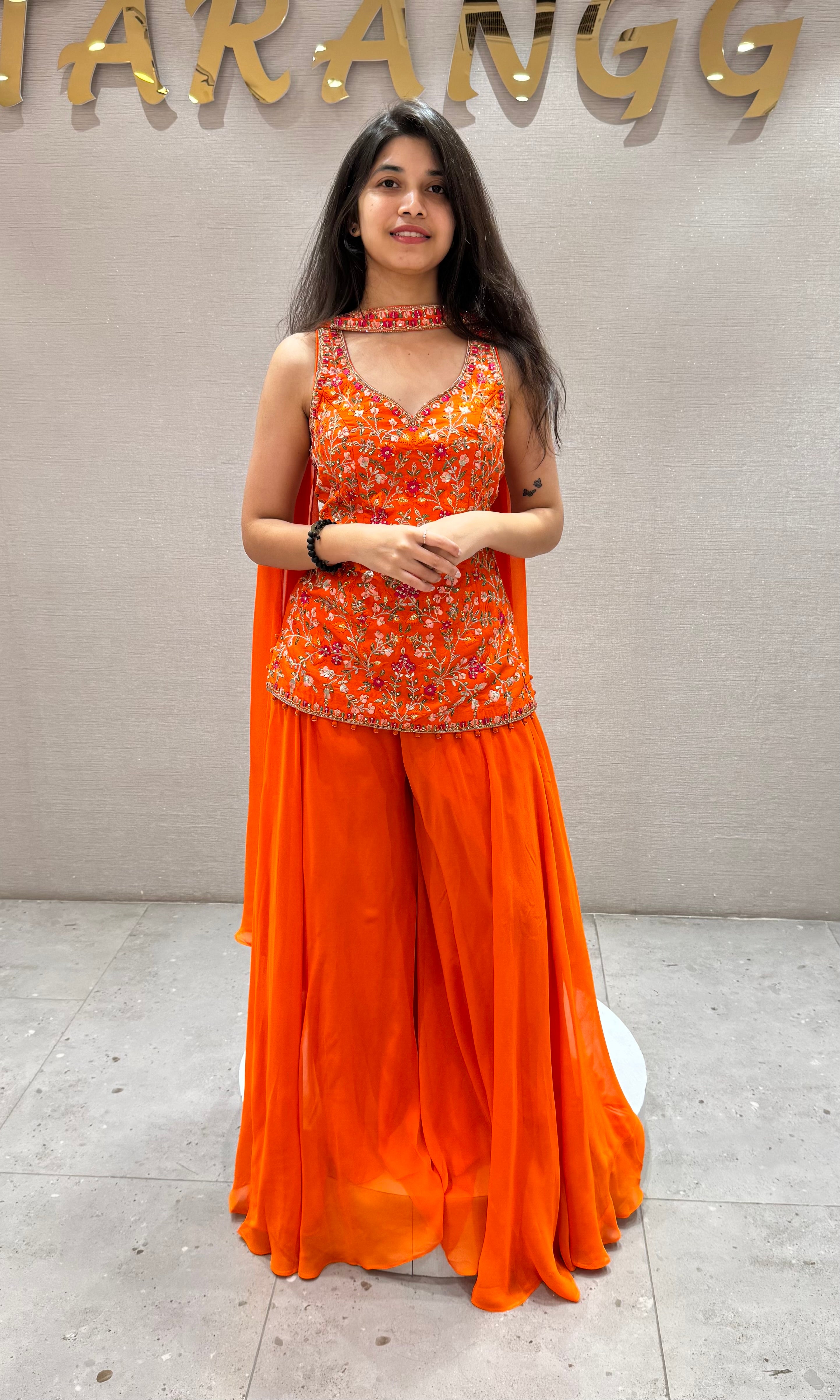 ORANGE Floral Printed Kurta Plazzo Set