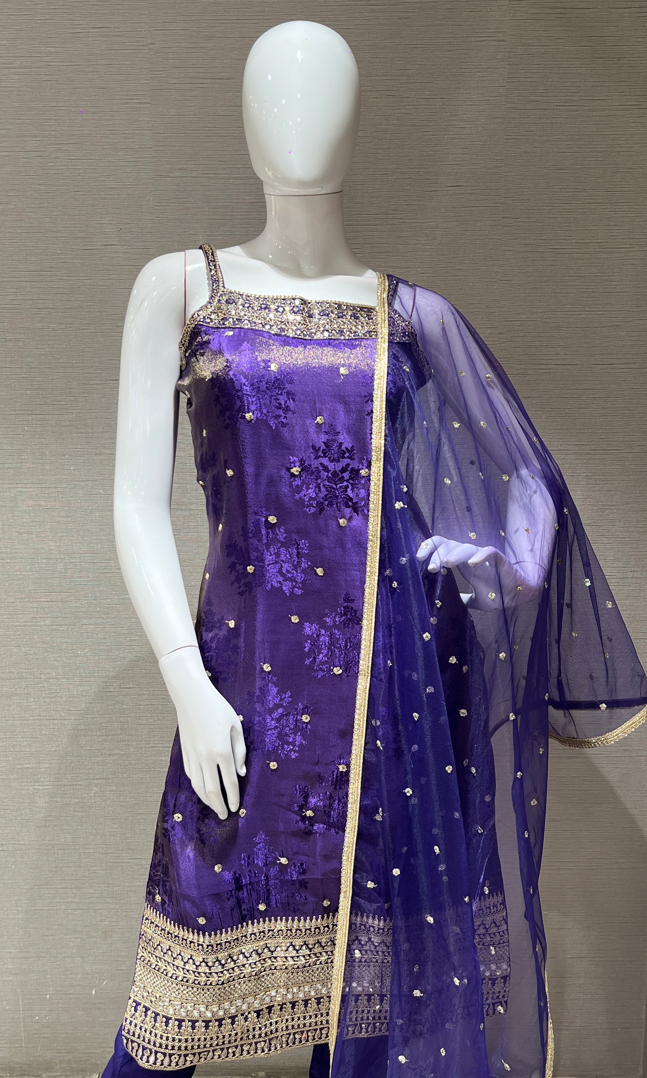 Purple and Gold Embroidered kurta set