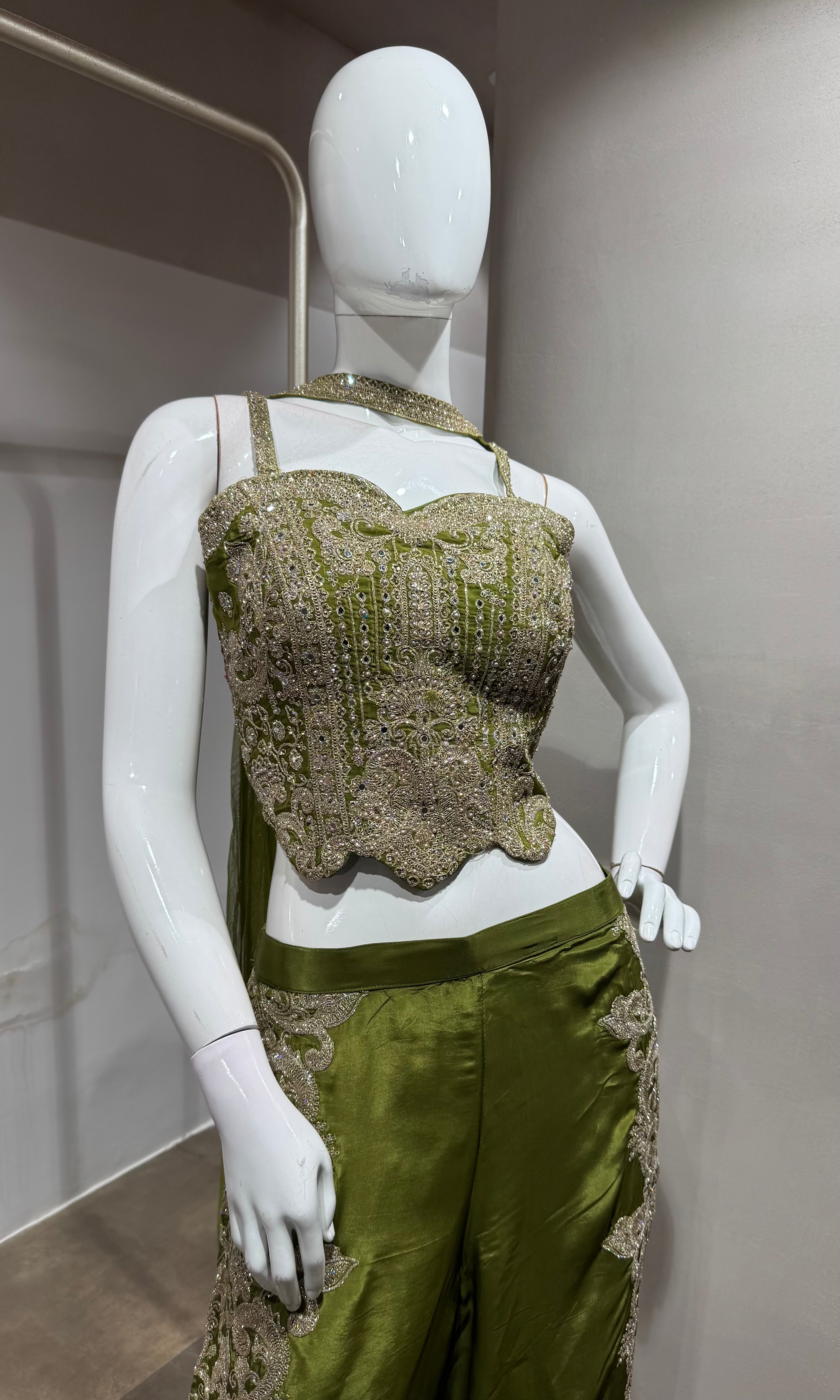 Mehendi Green Georgette Zari Sequin PALAZZO