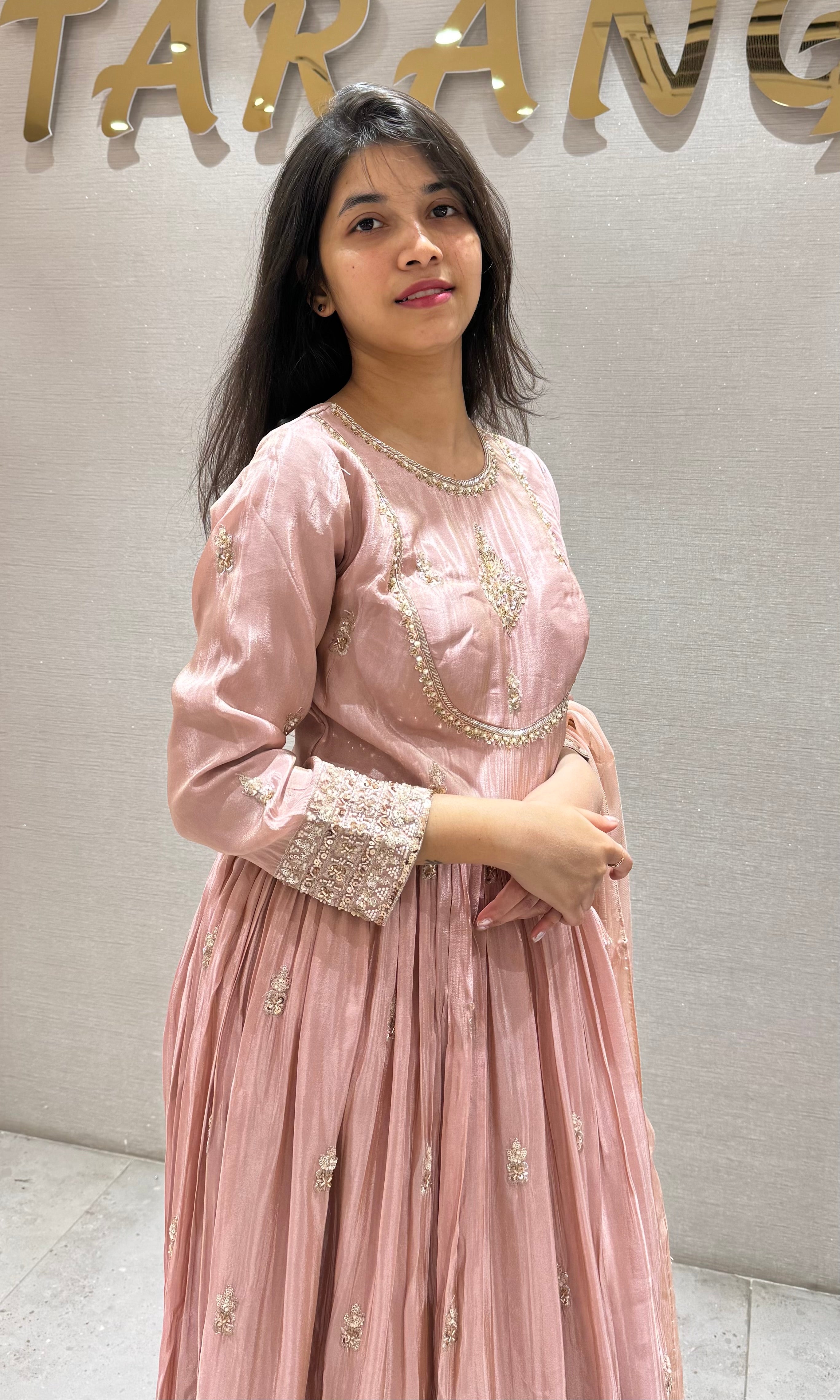 Peach EMBROIDERED LONG ANARKALI SET