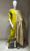 parrot green kurta set with gold duppatta