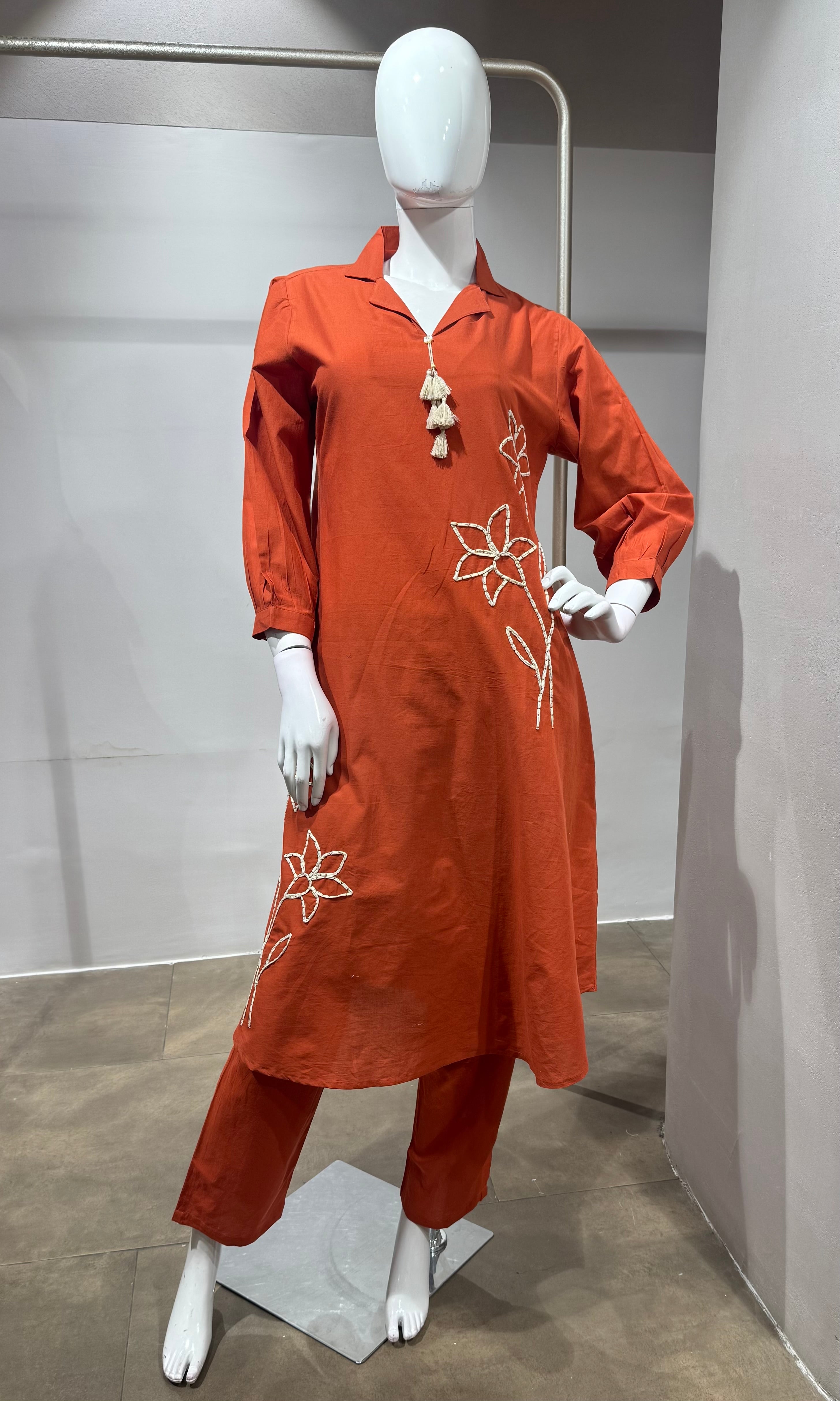 Rust cotton linen Kurti set