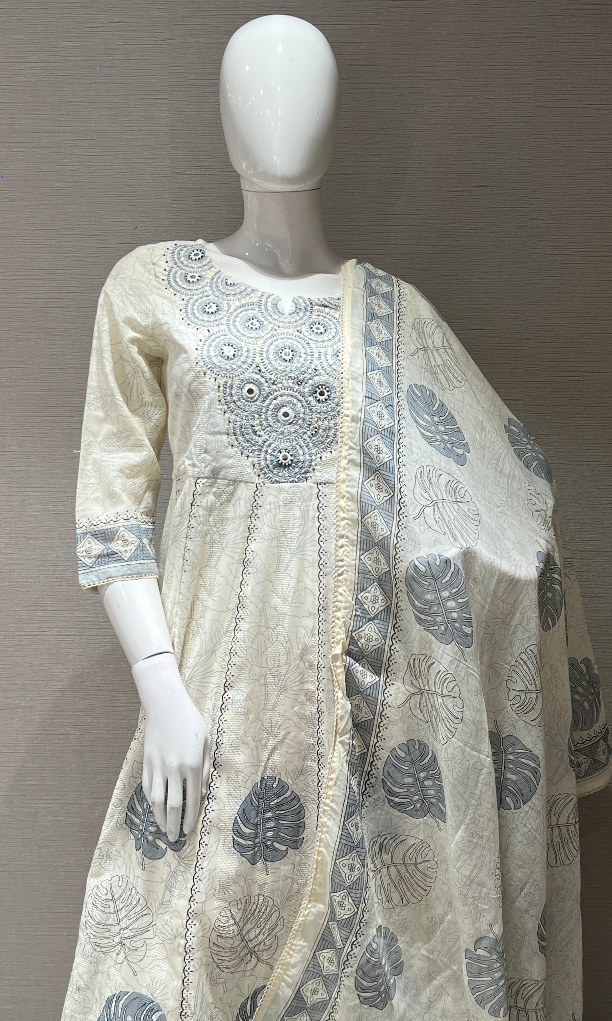 Light blue floral print kurta set