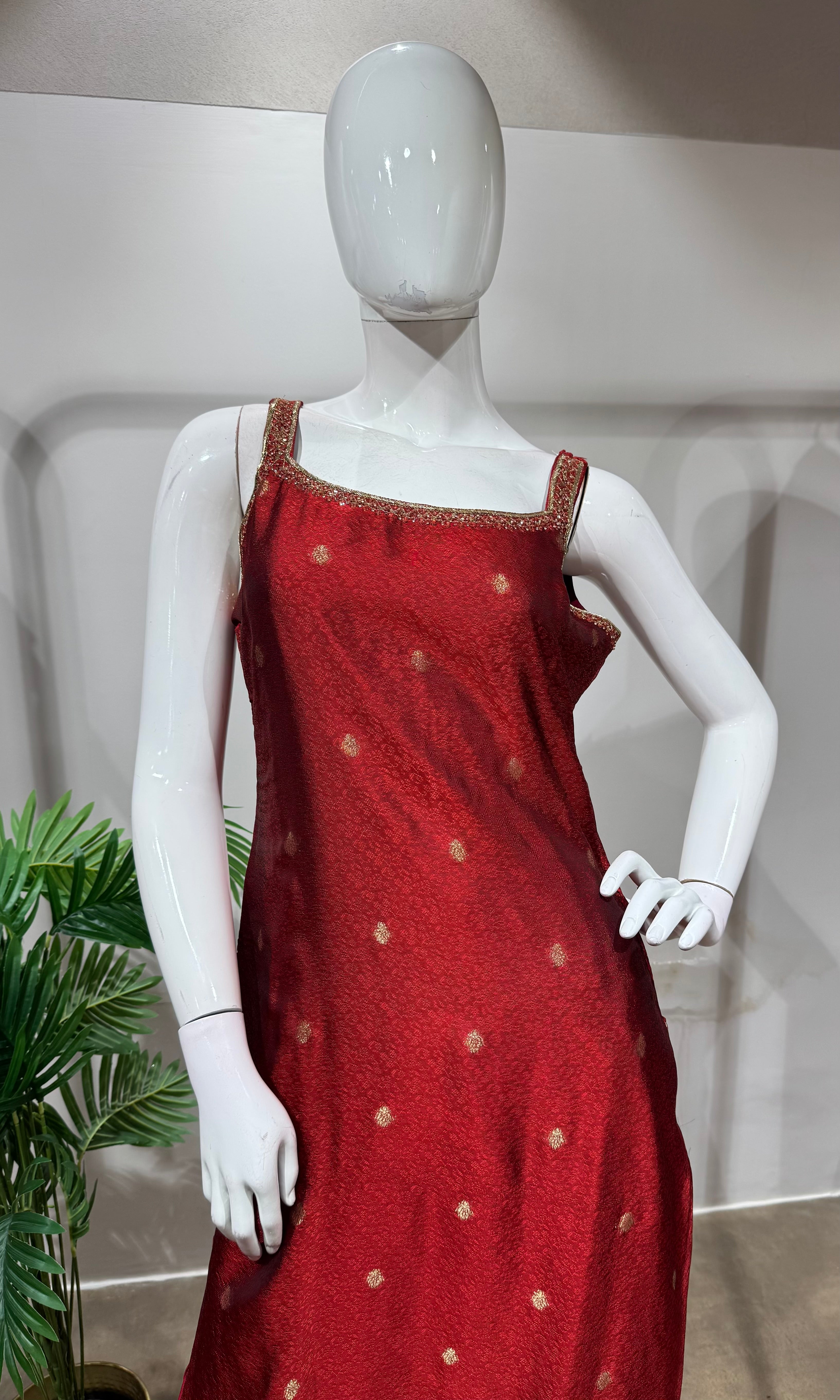 Red golden Banarasi kurta set