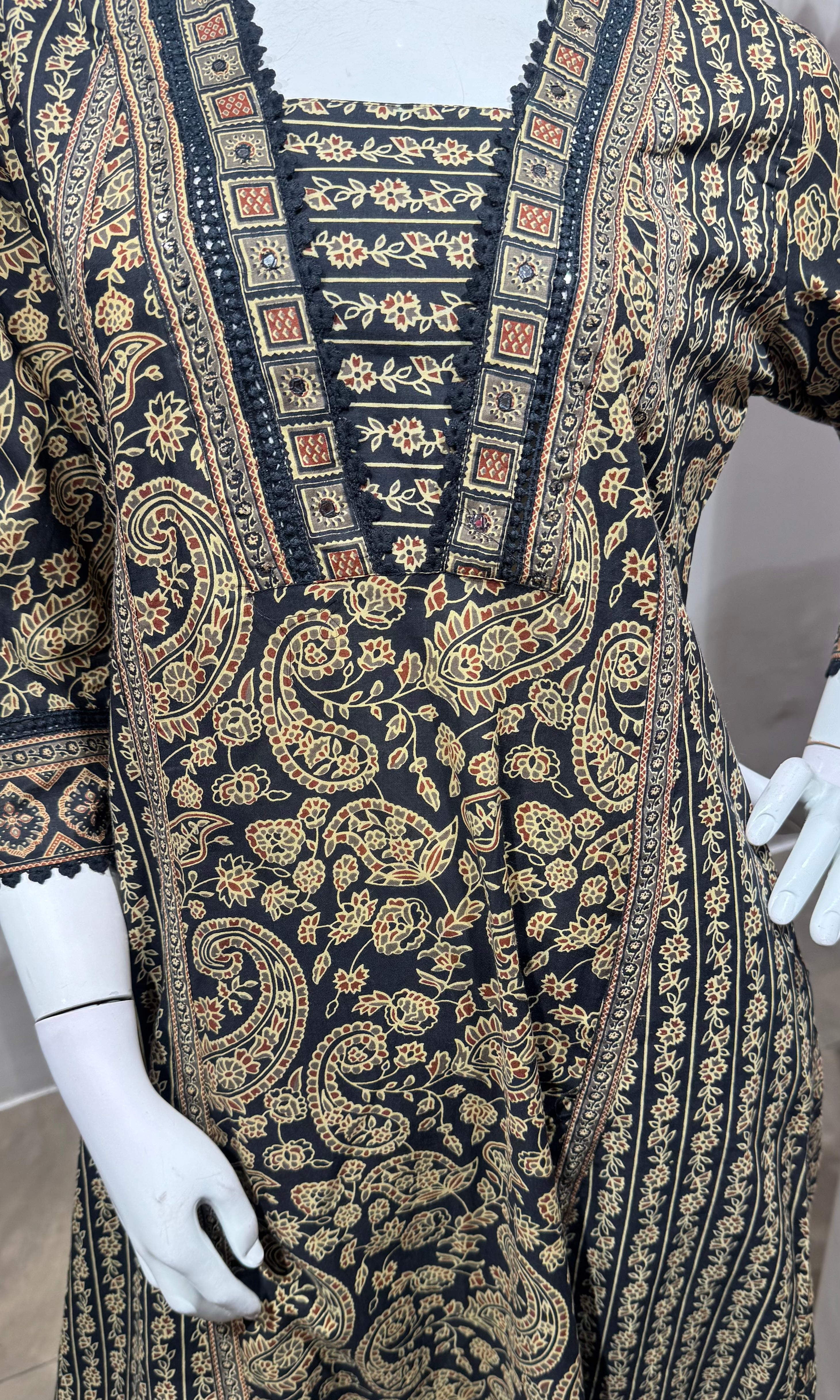 Black golden printed embroidered kurta set