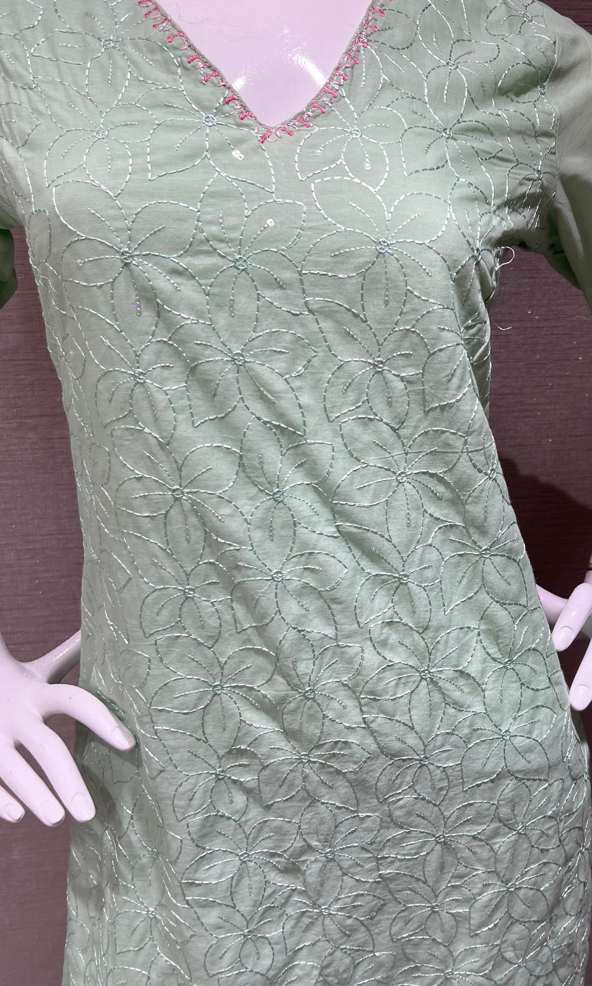 Pista Green Floral Kurta Set with Matching Dupatta