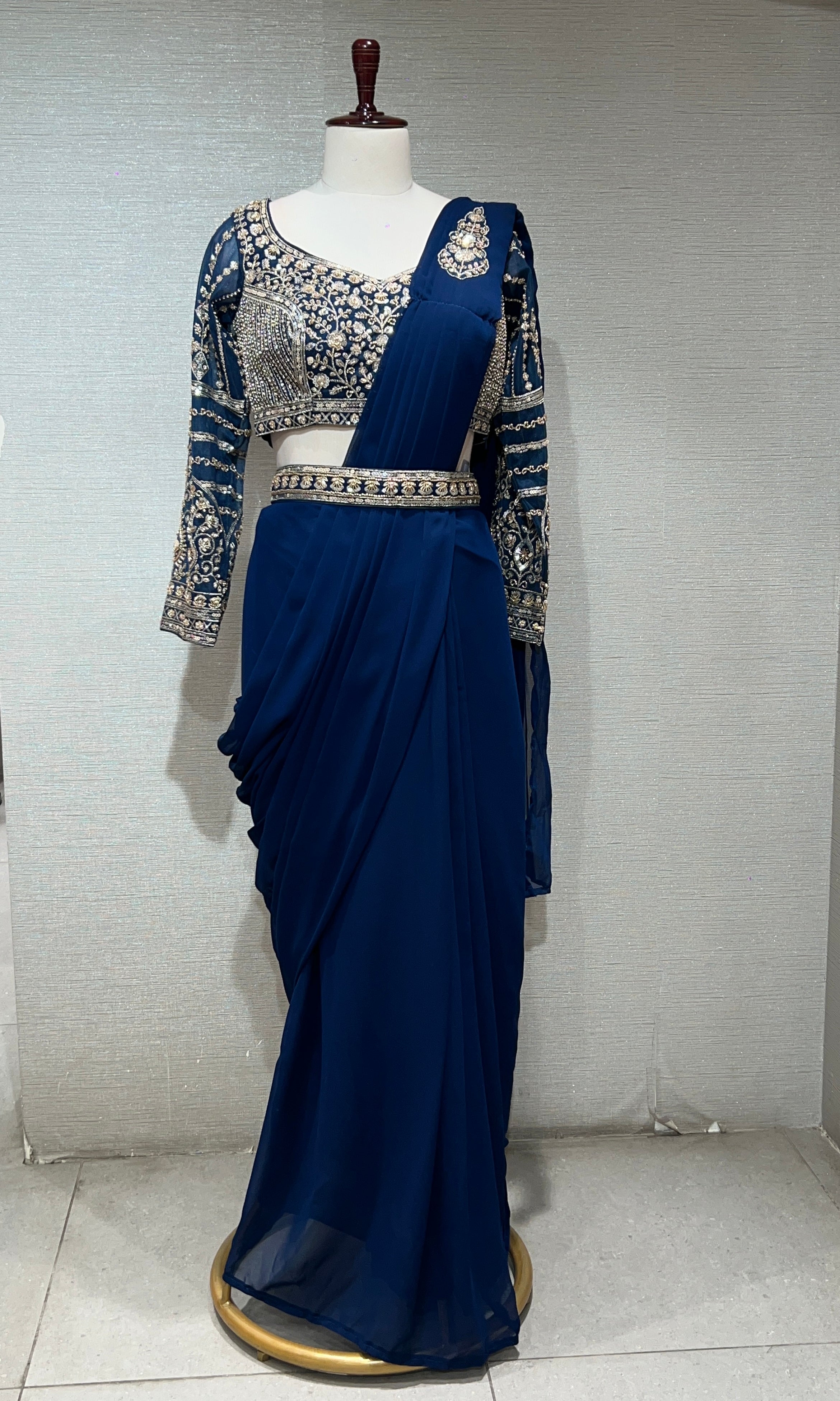 BLUE drape saree with embellished blouse