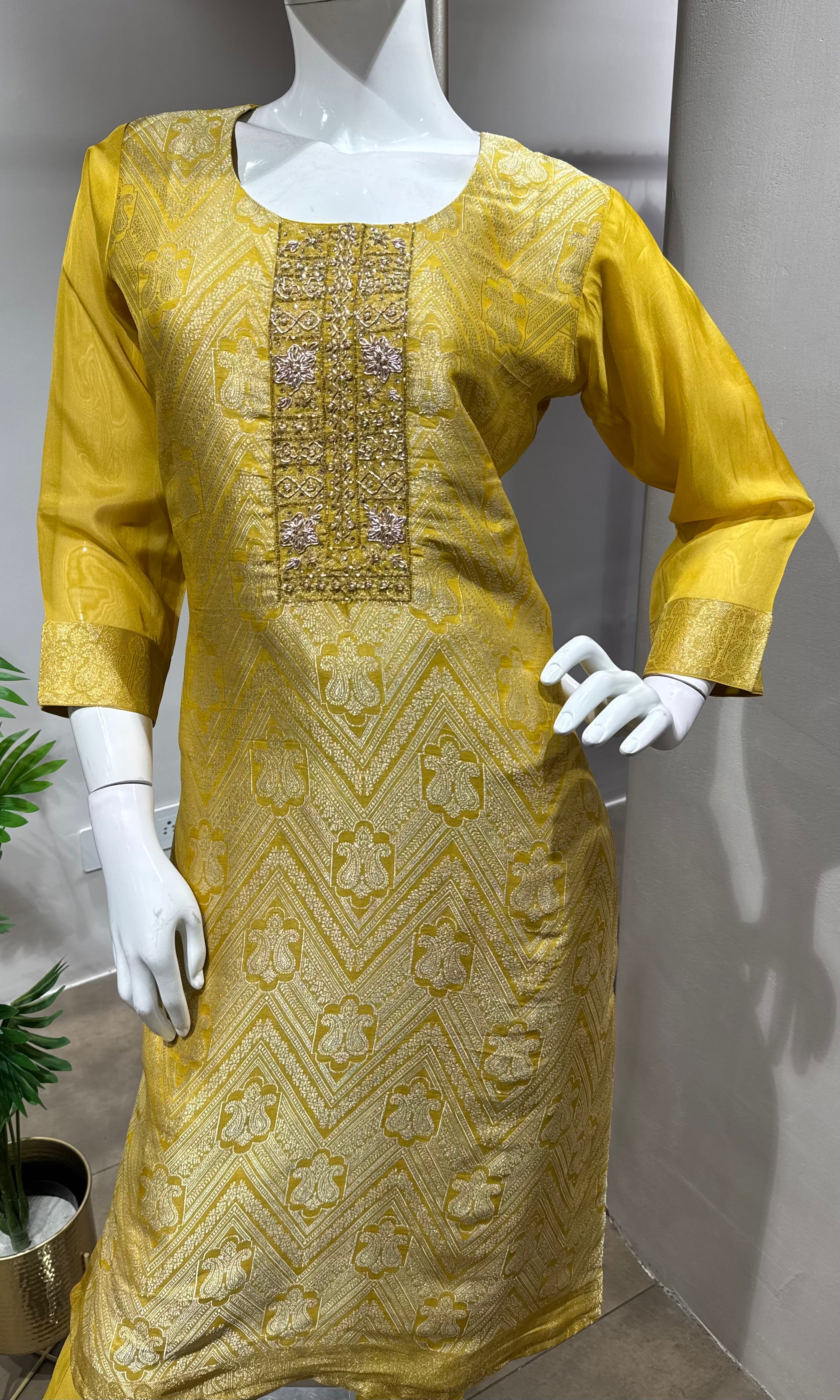 yellow EMBROIDERED kurta set