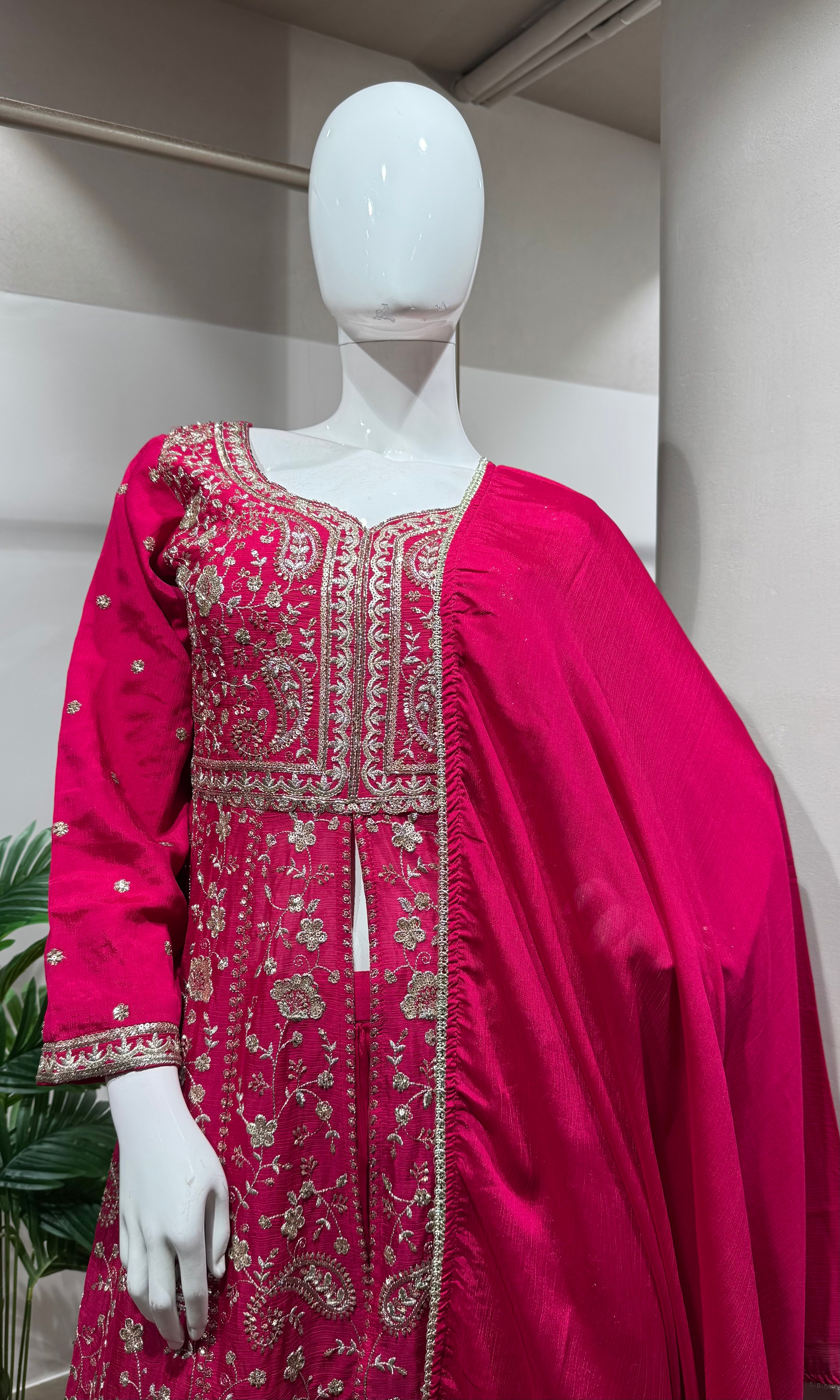 Pink Embroidered Front-Slit Anarkali Set