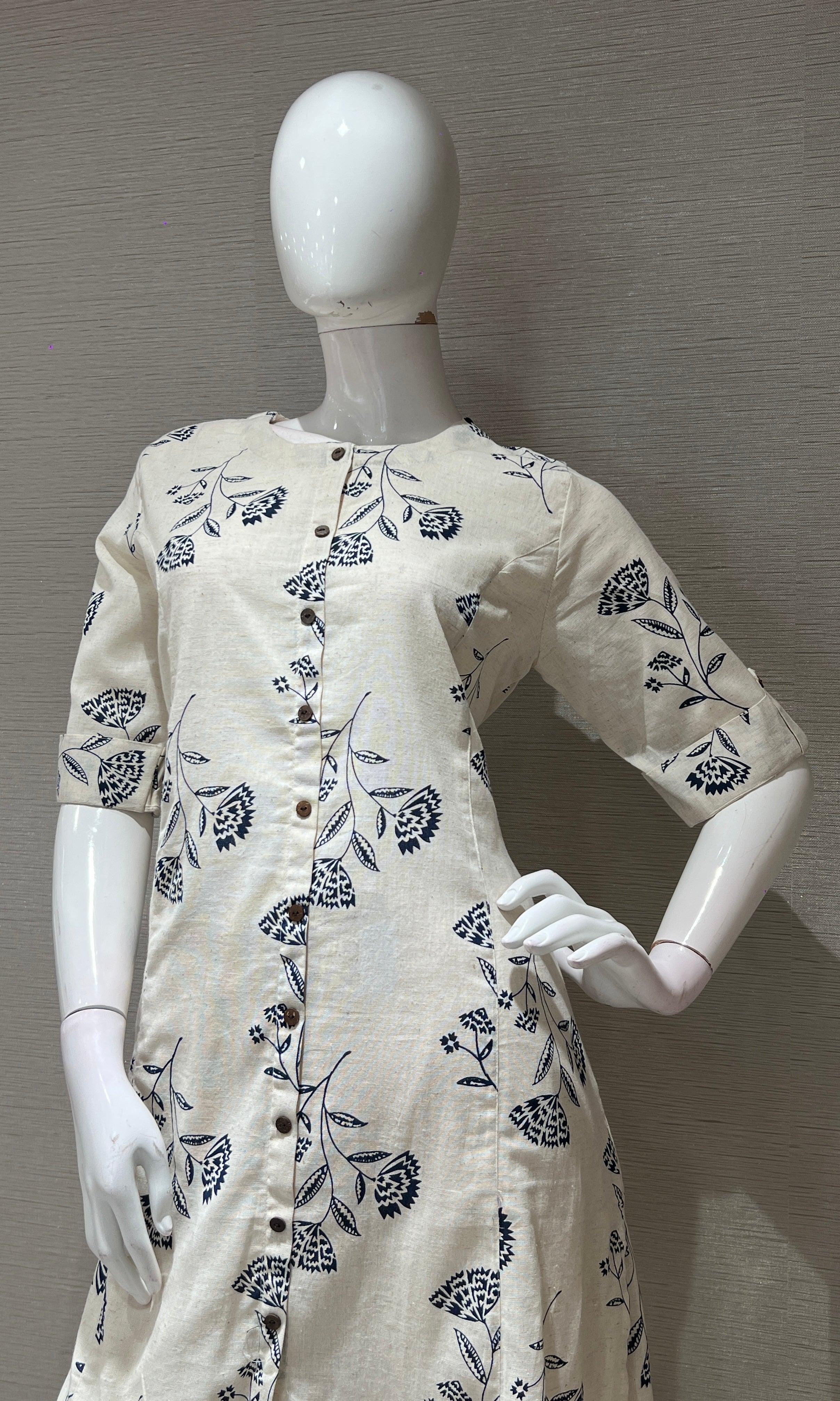 Navy blue FLORAL KURTI WITH BOTTOM
