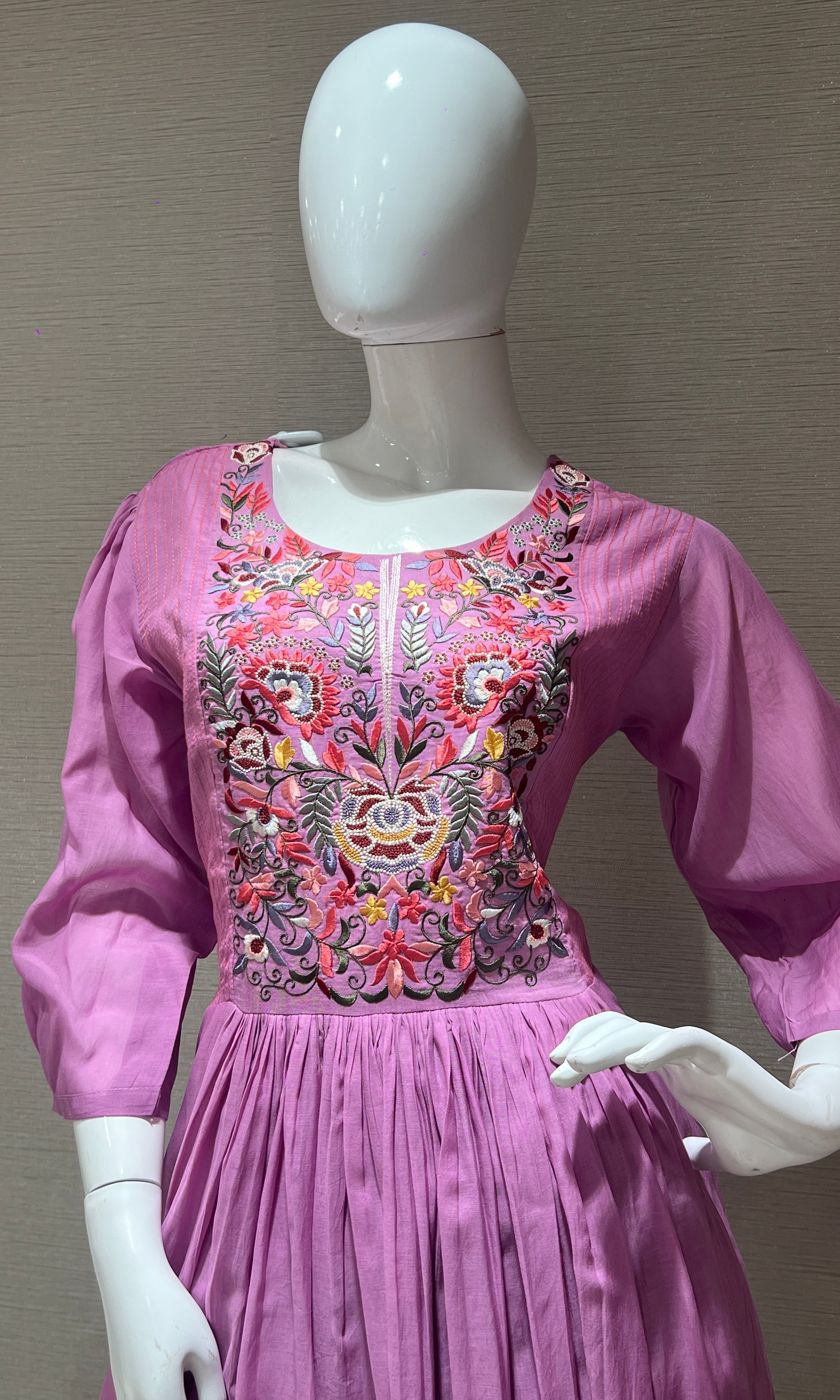 Purple mul Chanderi Anarkali kurta set