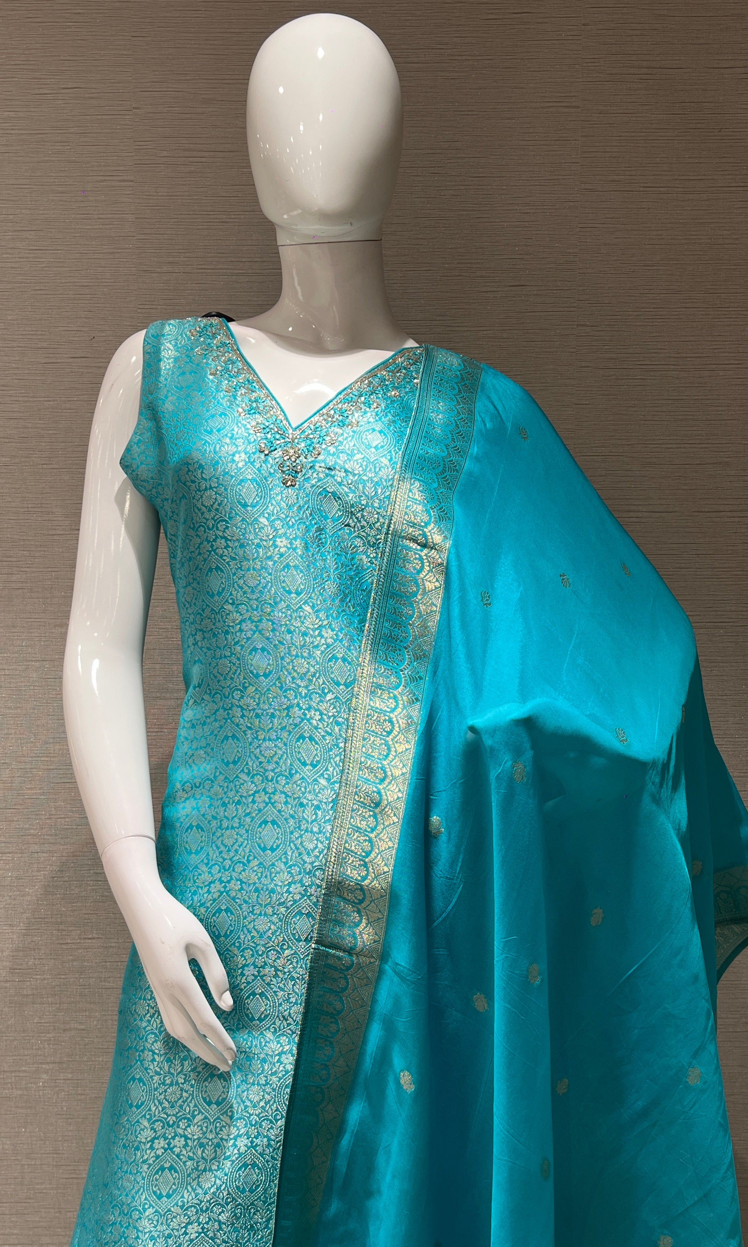 Light Blue Shine Kurta Set with Dupatta