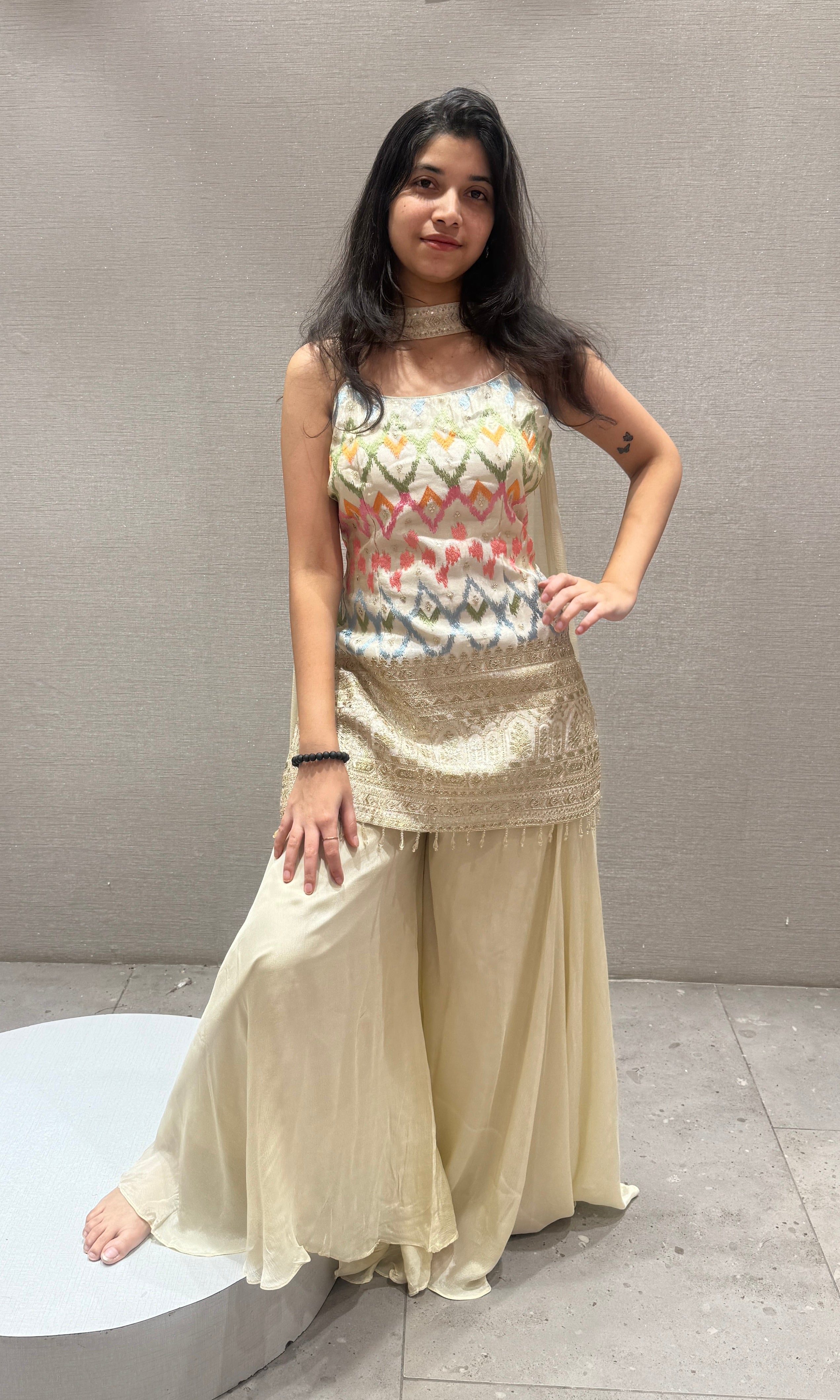 CREAM Multicolour EMBROIDERED Sharara Set