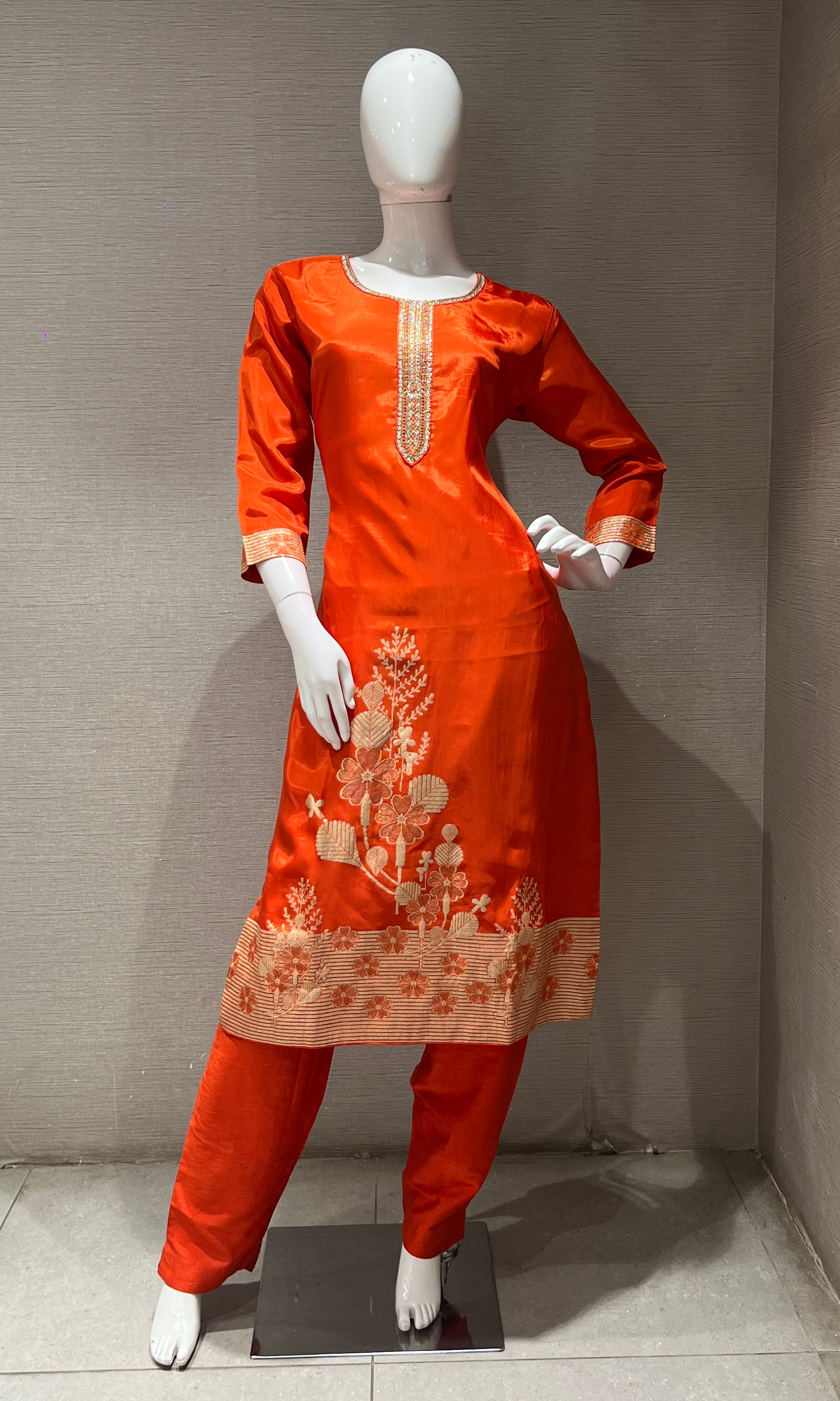 Orange GOLDEN ETHNIC PRINTED kurta set