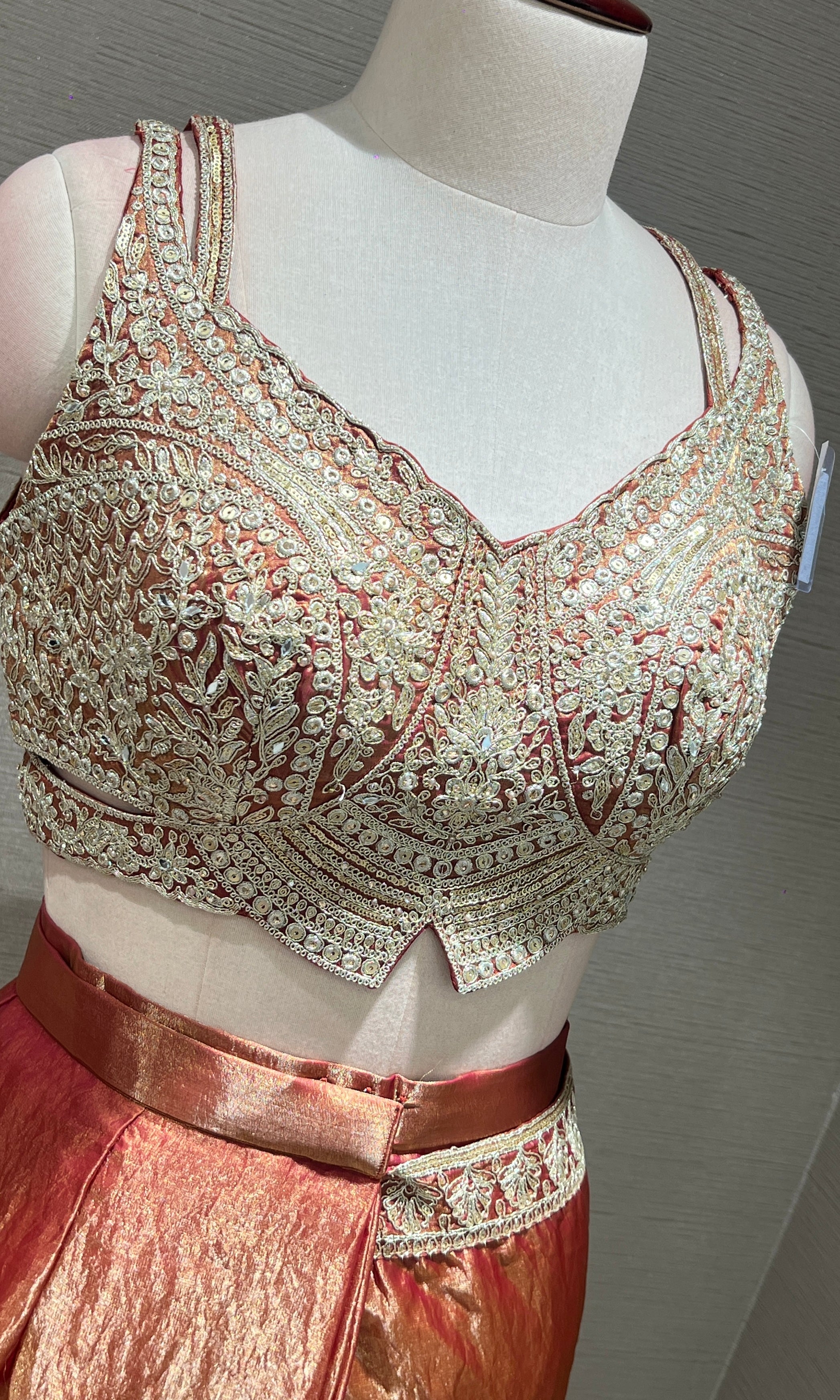 Rust Gold Drape SAREE WITH CORSET BLOUSE