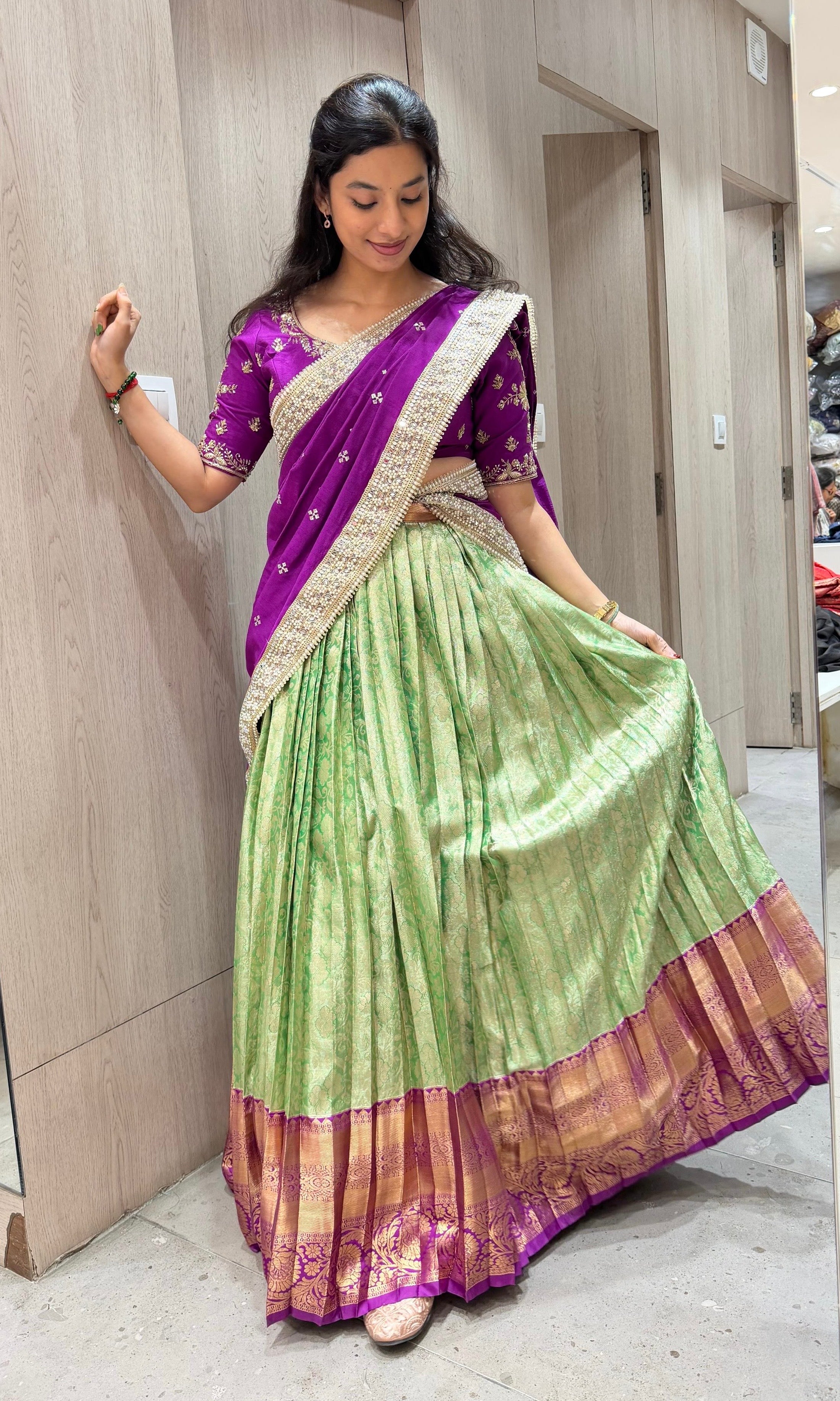 Violet pattu Lehenga