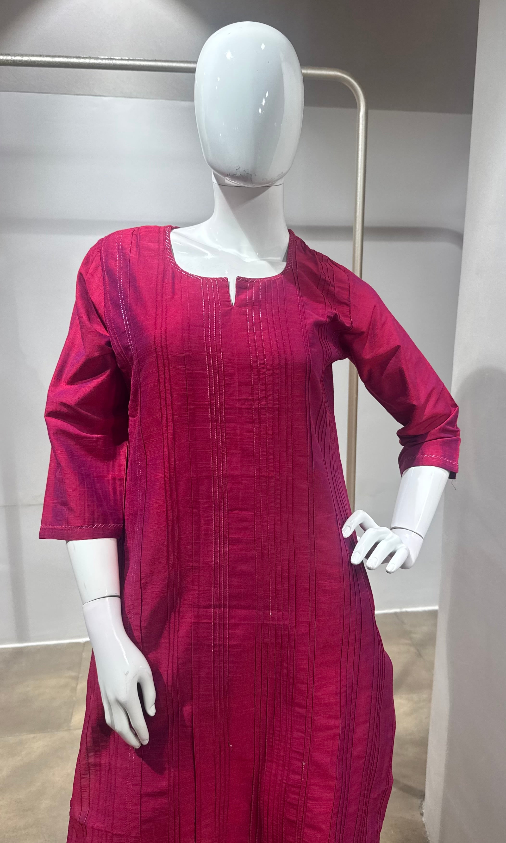 Magenta Pink Designer Raw Silk Kurta Pant Set