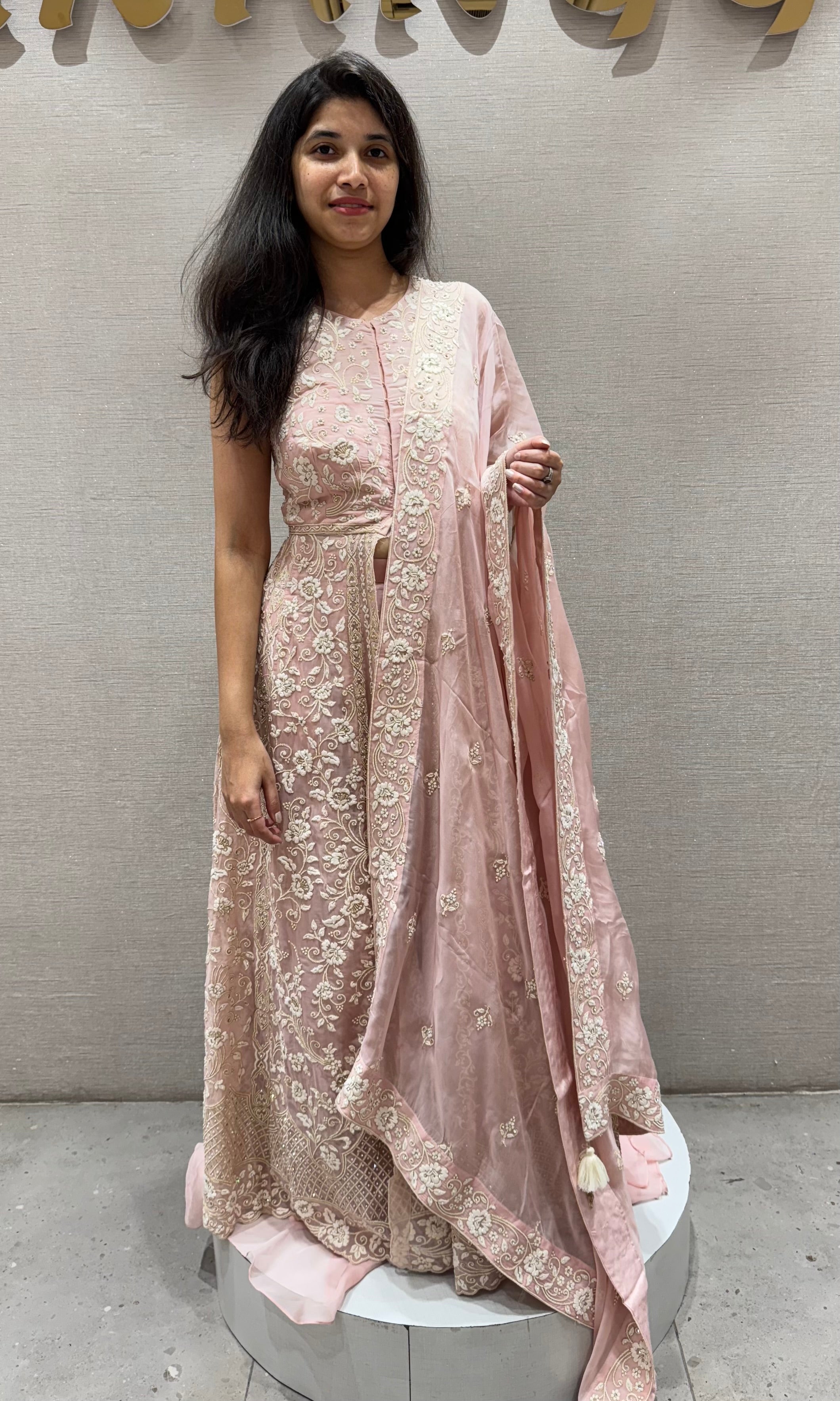 BLUSH pink EMBROIDERED FRONT SLIT ANARKALI