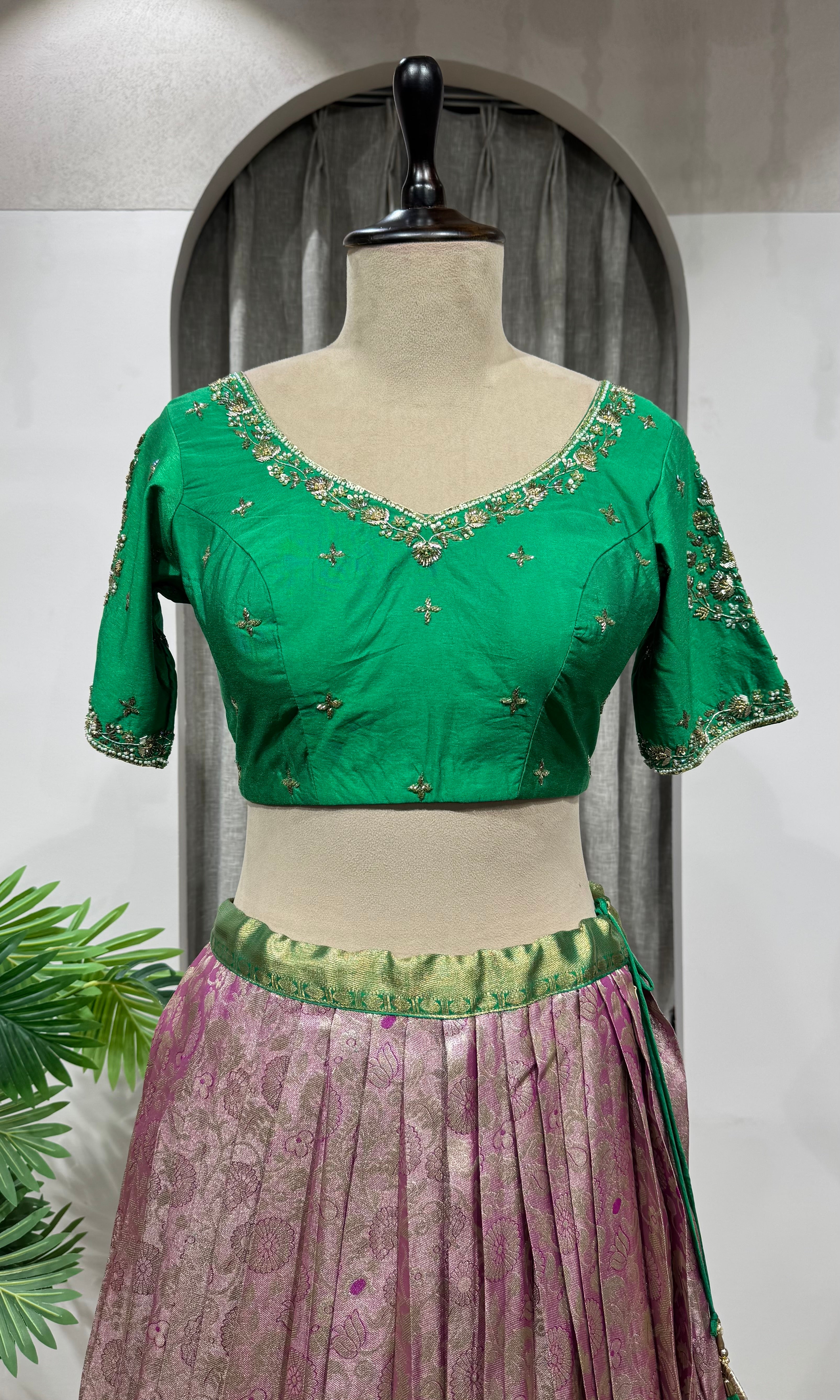 Green kanjivaram pattu lehenga