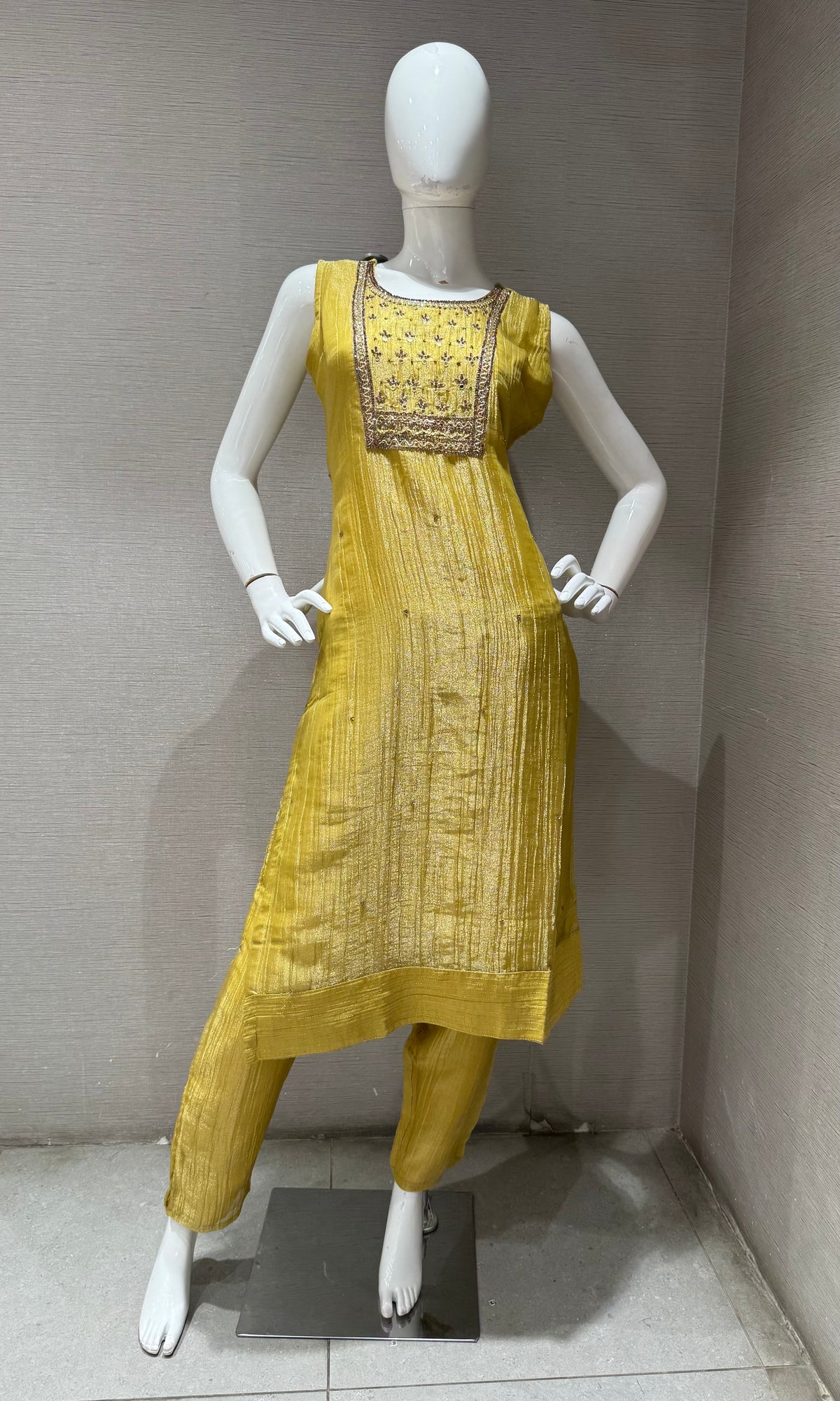 YELLOW ETHNIC SHIMMER KURTA SET WITH DUPATTA