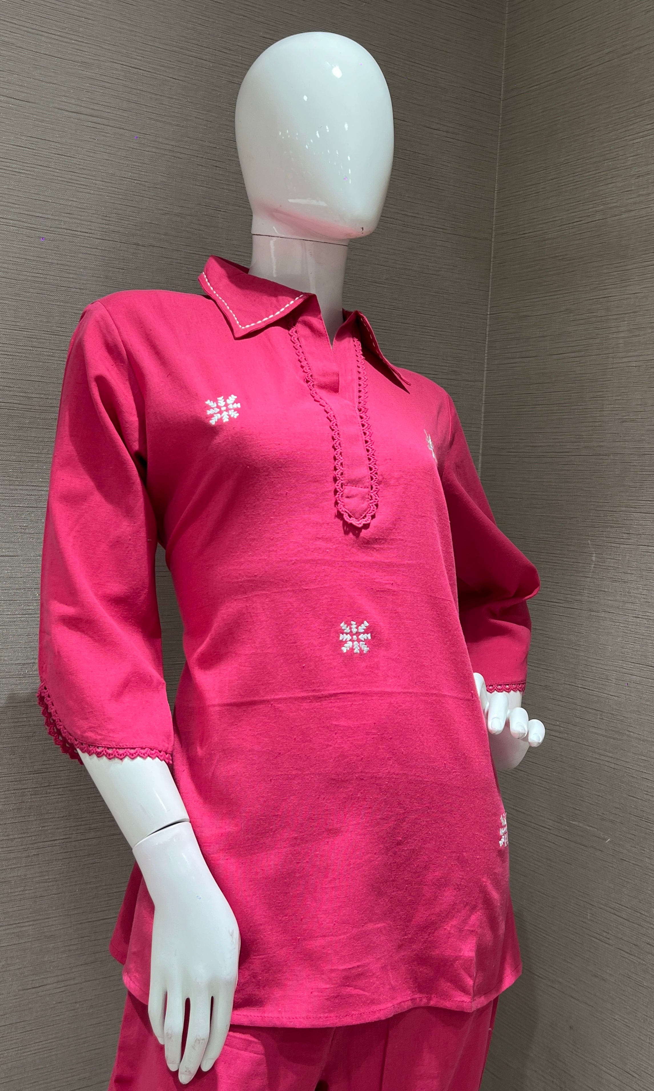 Pink Cotton Shirt Cord Set