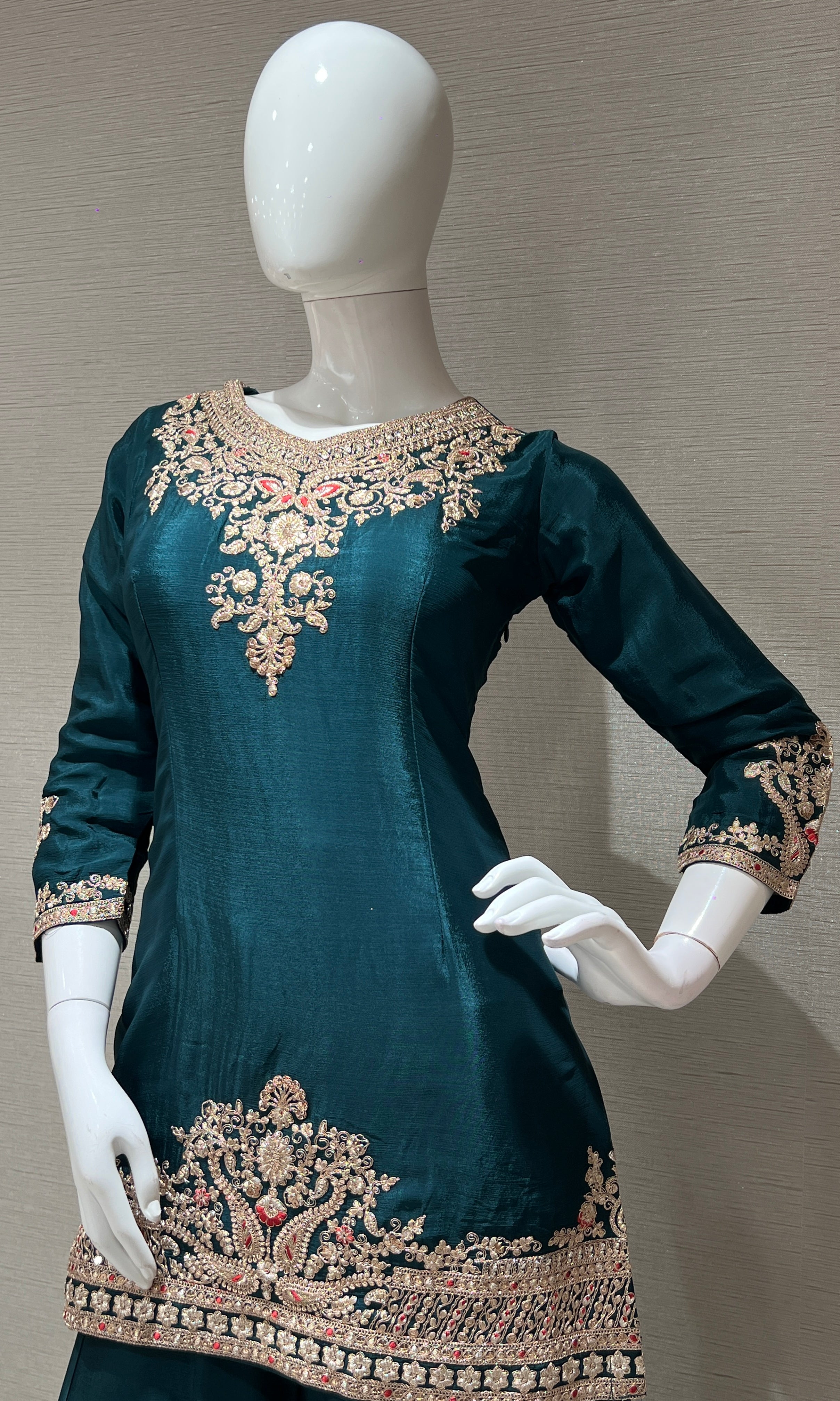 Bottle Green Embroidered Sharara Set