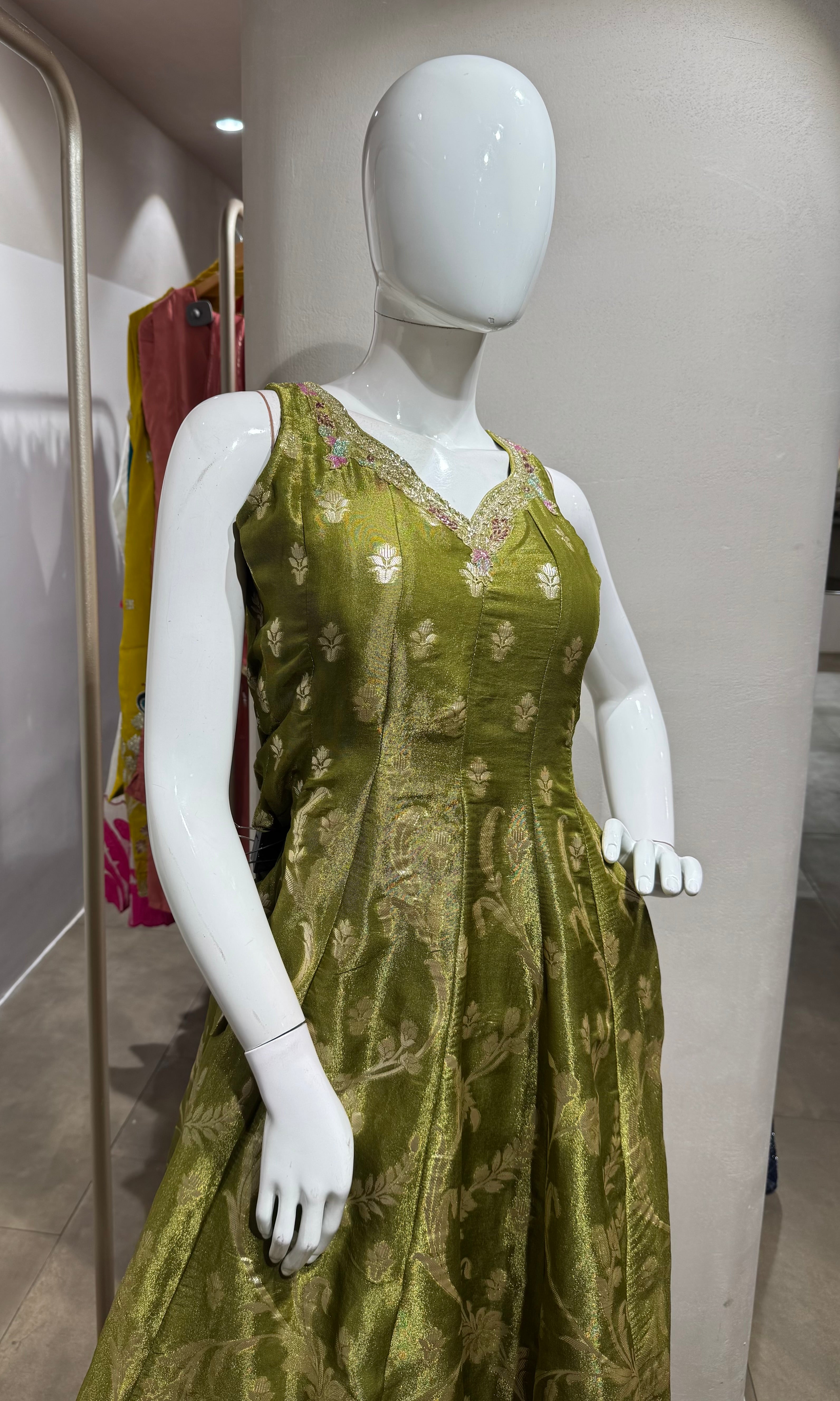 green embroidered silk ANARKALI suit set