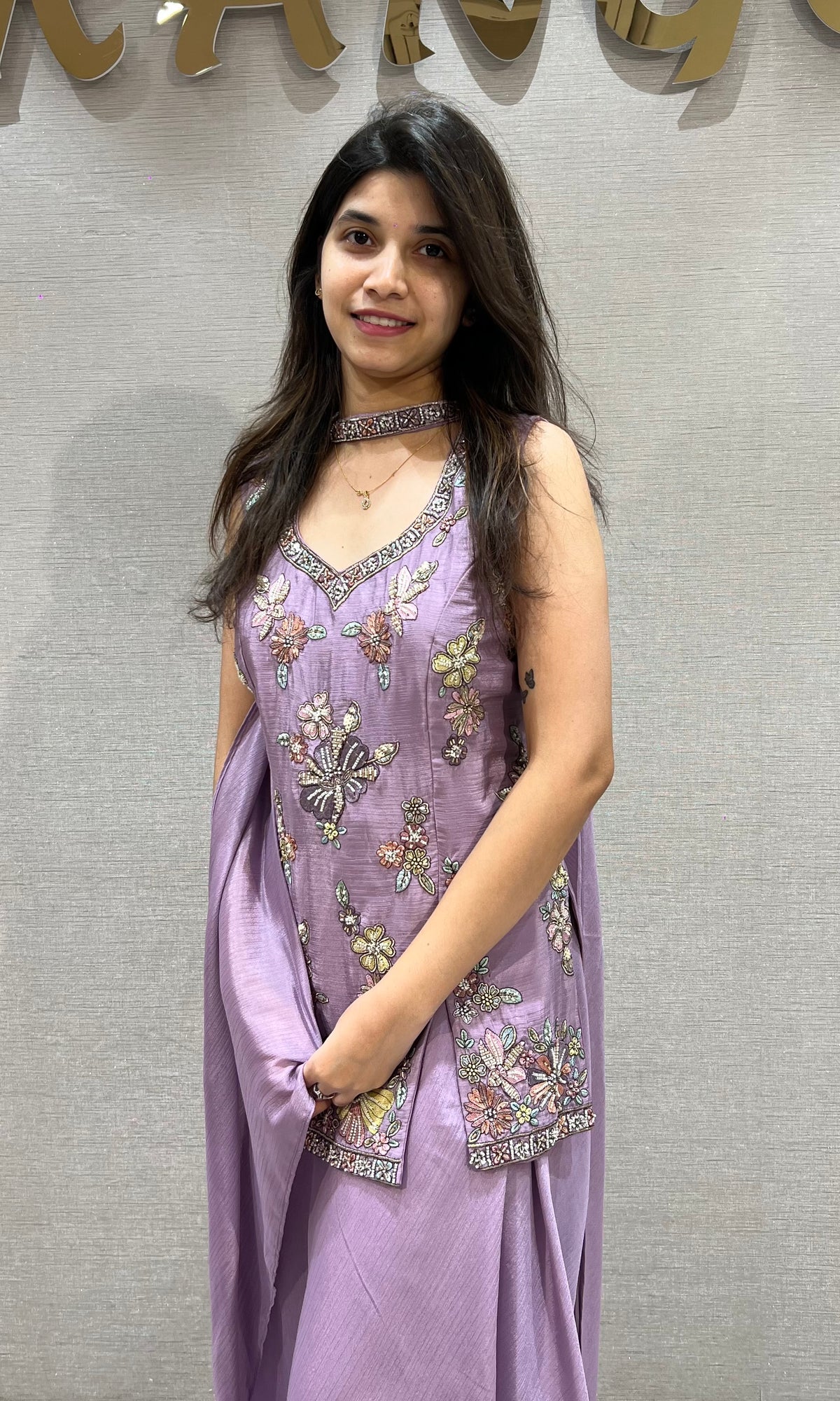 LAVANDER SILK FLORAL EMBROIDERED PALAZZO SET