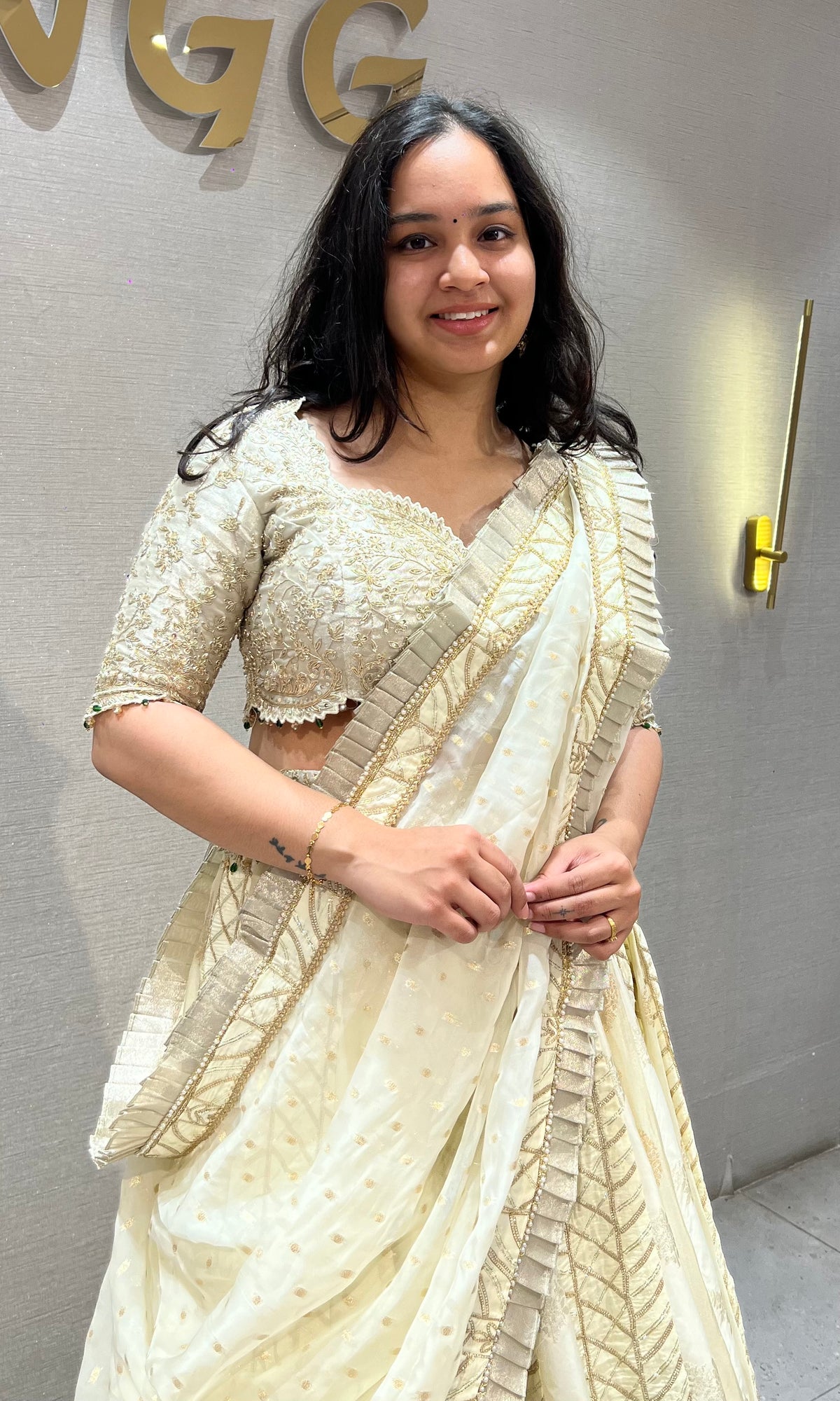 Ivory white gold lehenga WITH BEADS